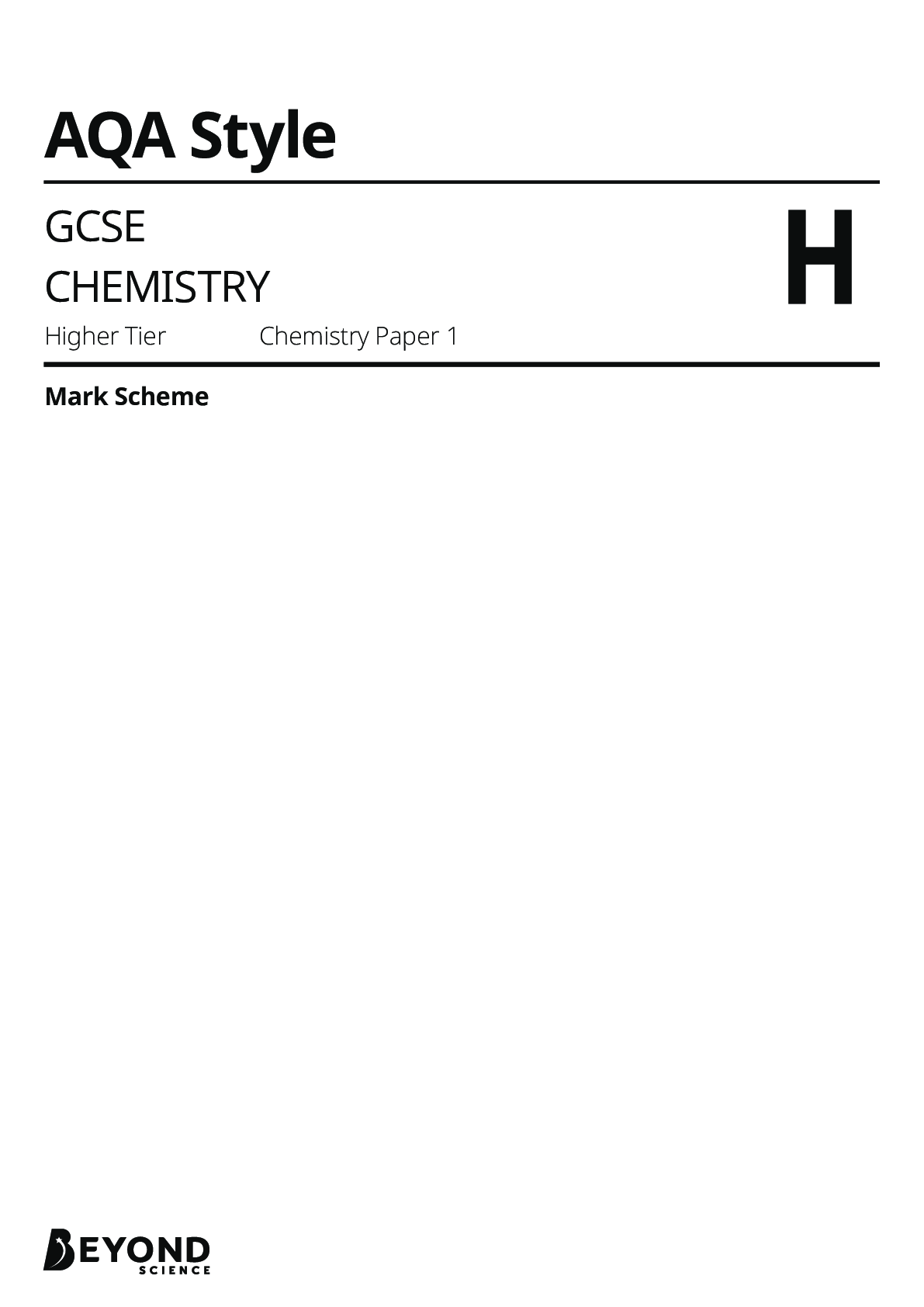 Preview image for AQA GCSE  CHEMISTRY Higher Tier Chemistry Paper 1 Mark Scheme