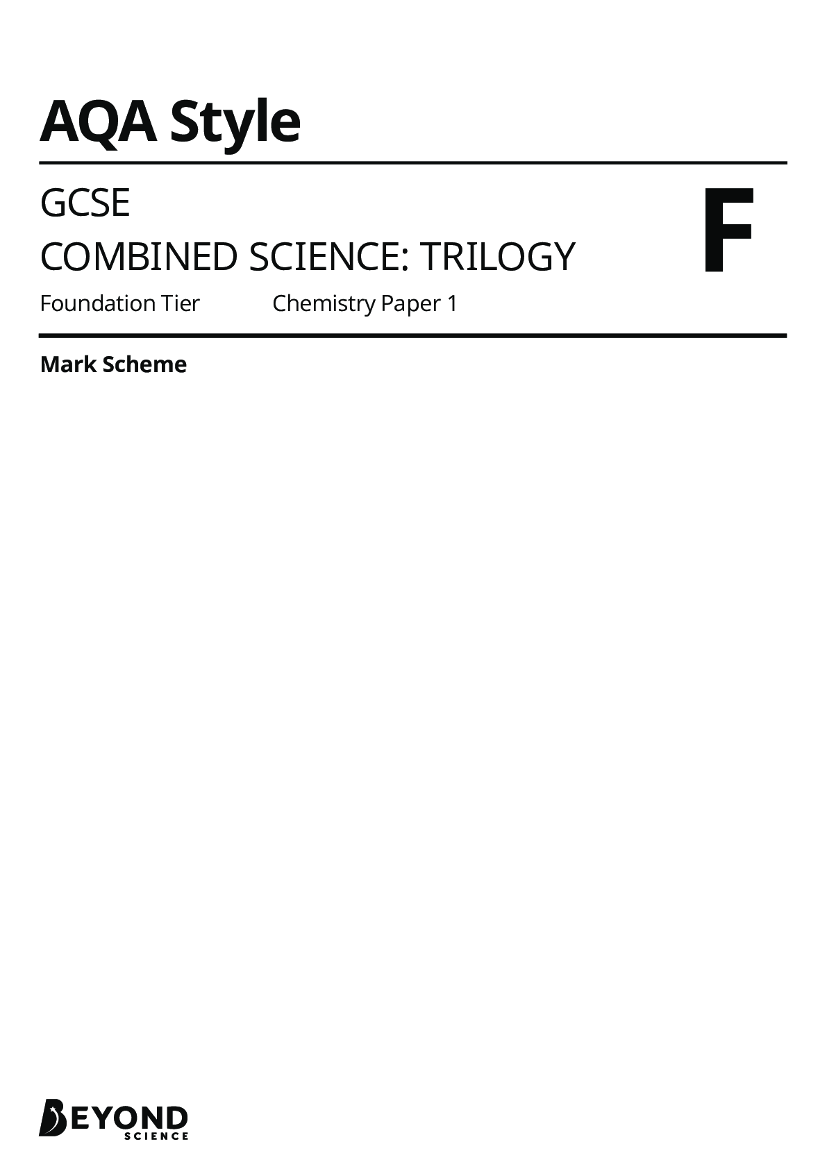 Preview image for AQA GCSE  CHEMISTRY Higher Tier Chemistry Paper 1F Mark Scheme