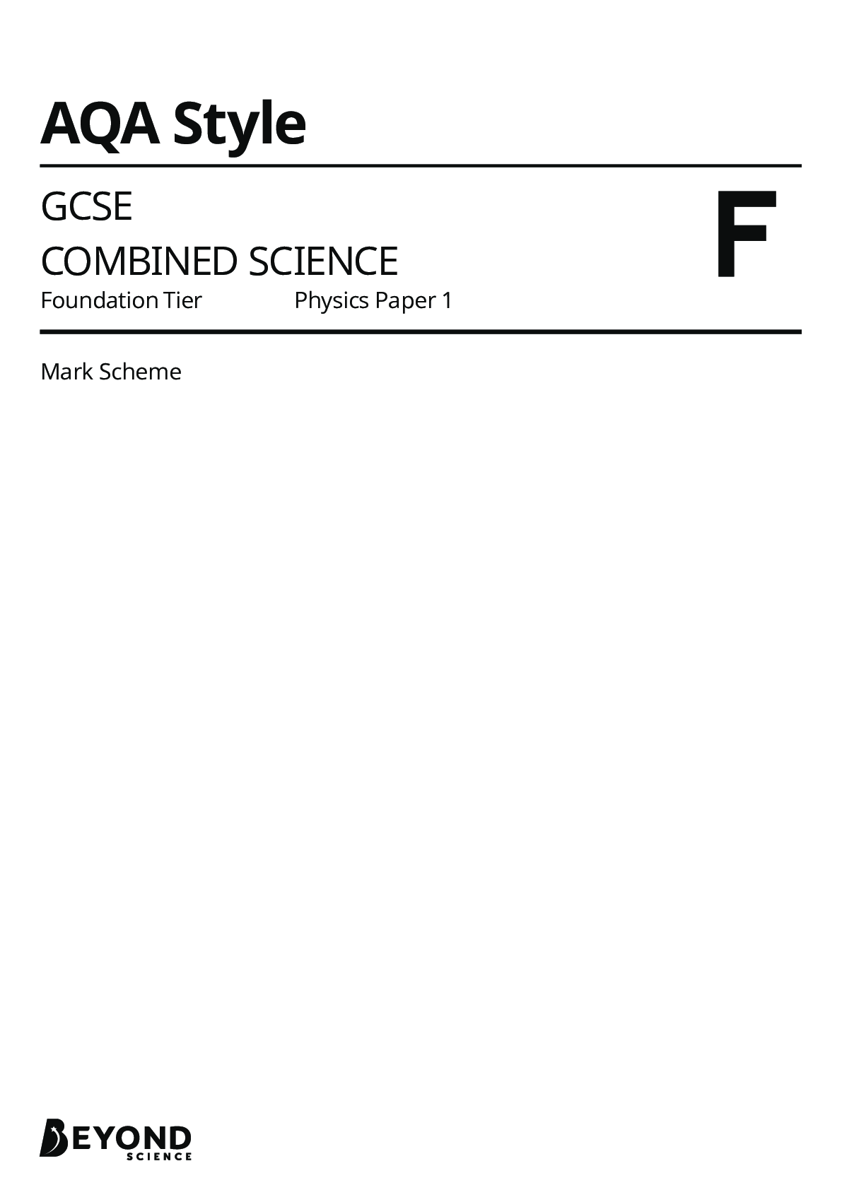 Preview image for AQA GCSE COMBINED SCIENCE: TRILOGY Foundation Tier Physics Paper 1 Marking Scheme