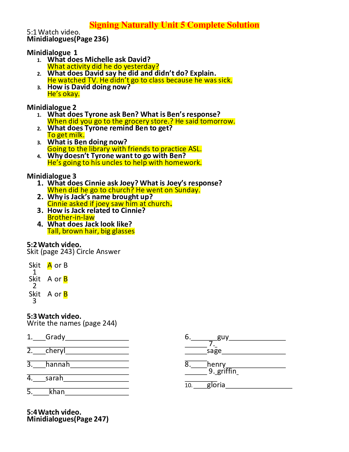 Preview image for ASL 101 Signing Naturally Unit 5 Complete Solution Download to Pass Already Graded A