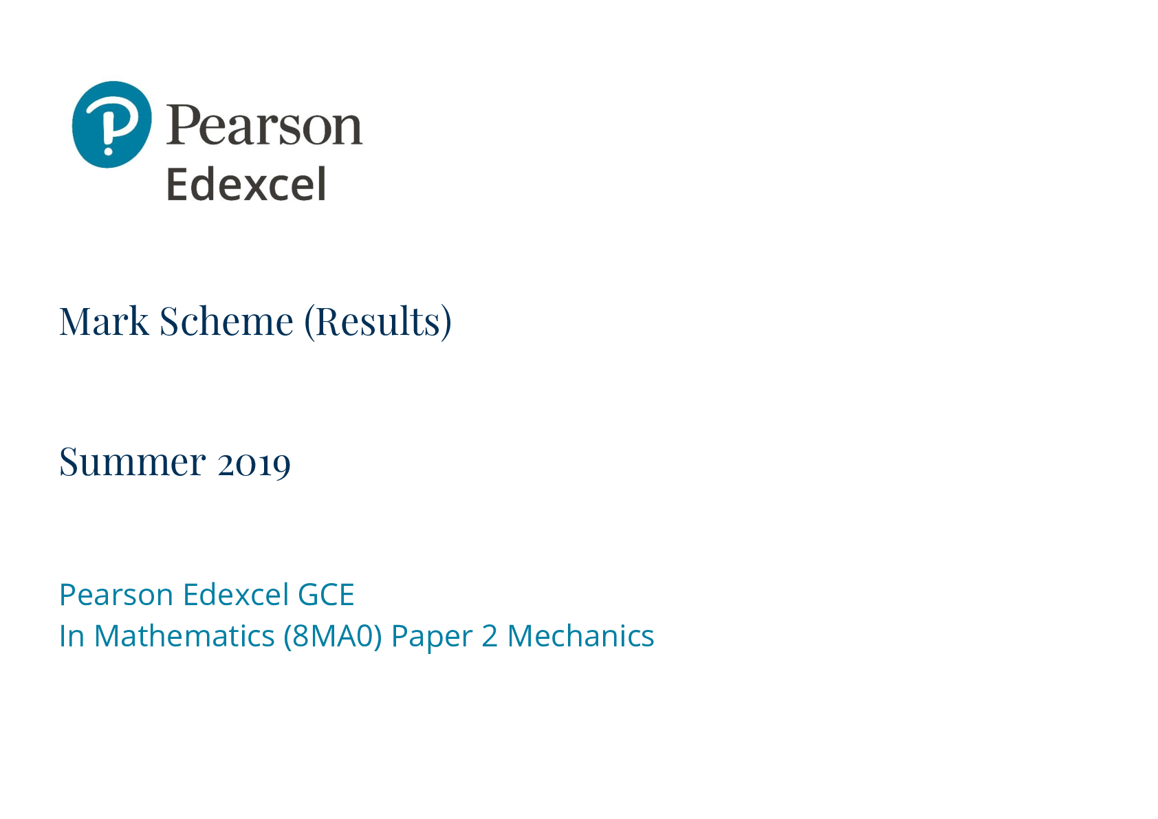 Preview image for Pearson Edexcel GCE In Mathematics (8MA0) Paper 2 Mechanics