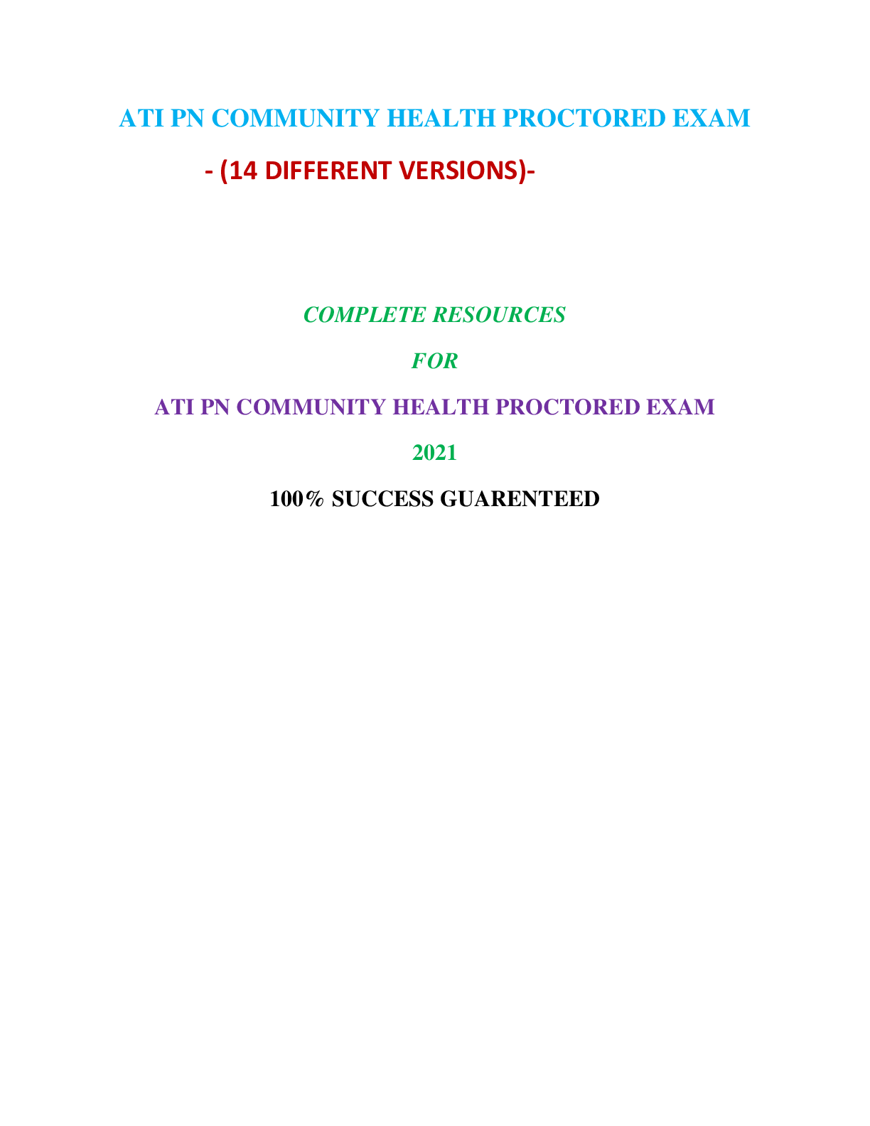 Preview image for ATI PN COMMUNITY HEALTH PROCTORED EXAM 2021 (14 VERSIONS) | VERIFIED DOCUMENT, 100% CORRECT