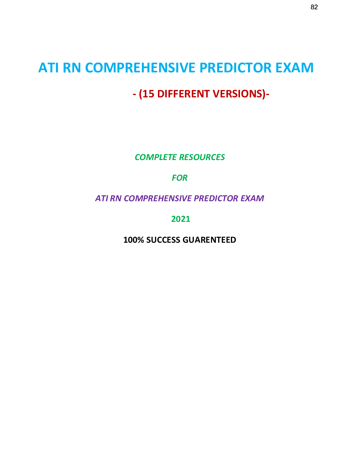 Preview image for ATI RN COMPREHENSIVE PREDICTOR EXAM (15 VERSIONS) (NEW-2021)| VERIFIED, 100% CORRECT
