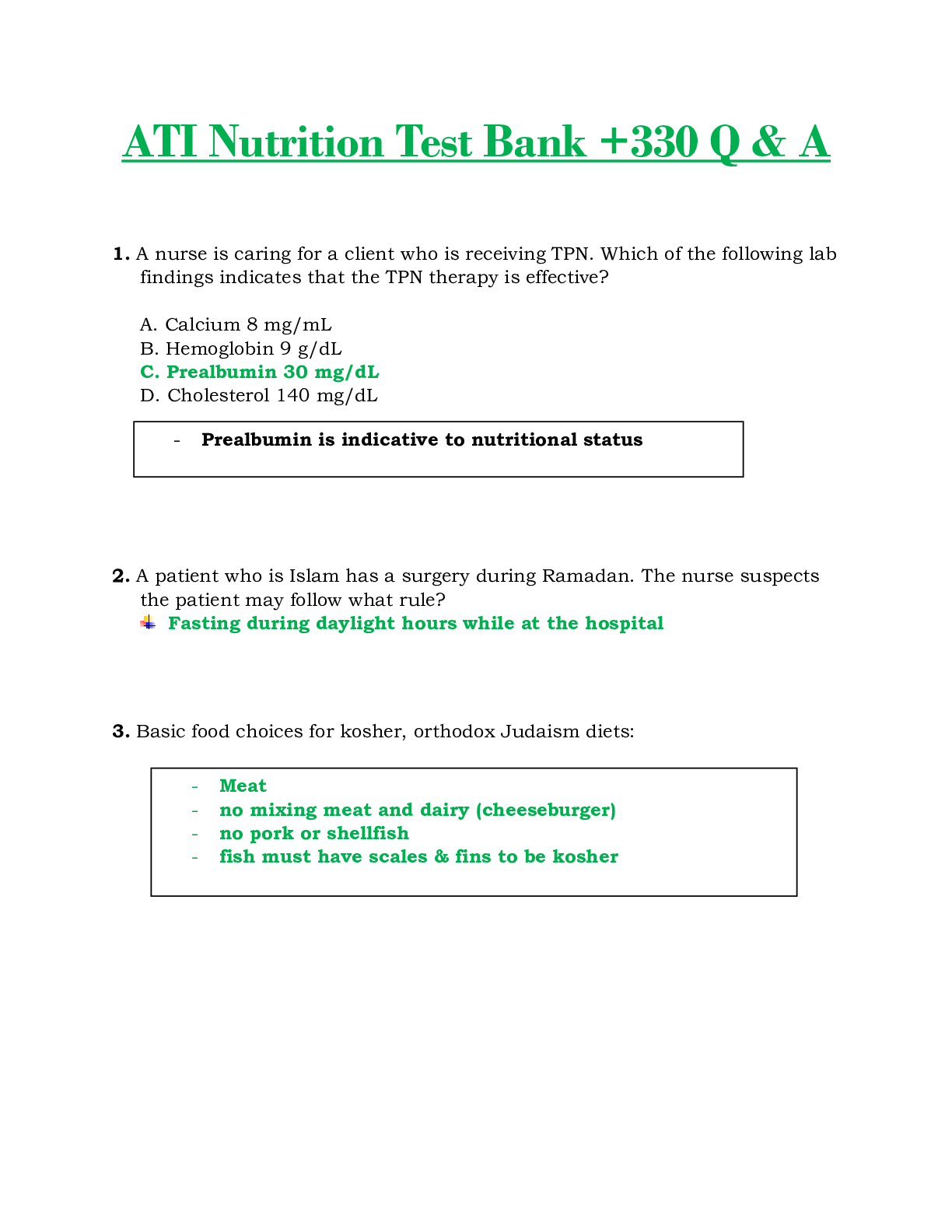 Preview image for ATI Nutrition Test Bank +330 Q & A