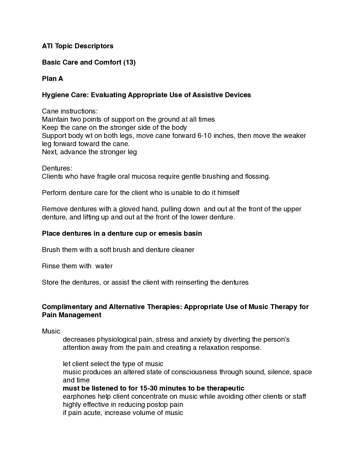 Preview image for ATI Topic Descriptors Basic Care and Comfort (13) TESTBANK