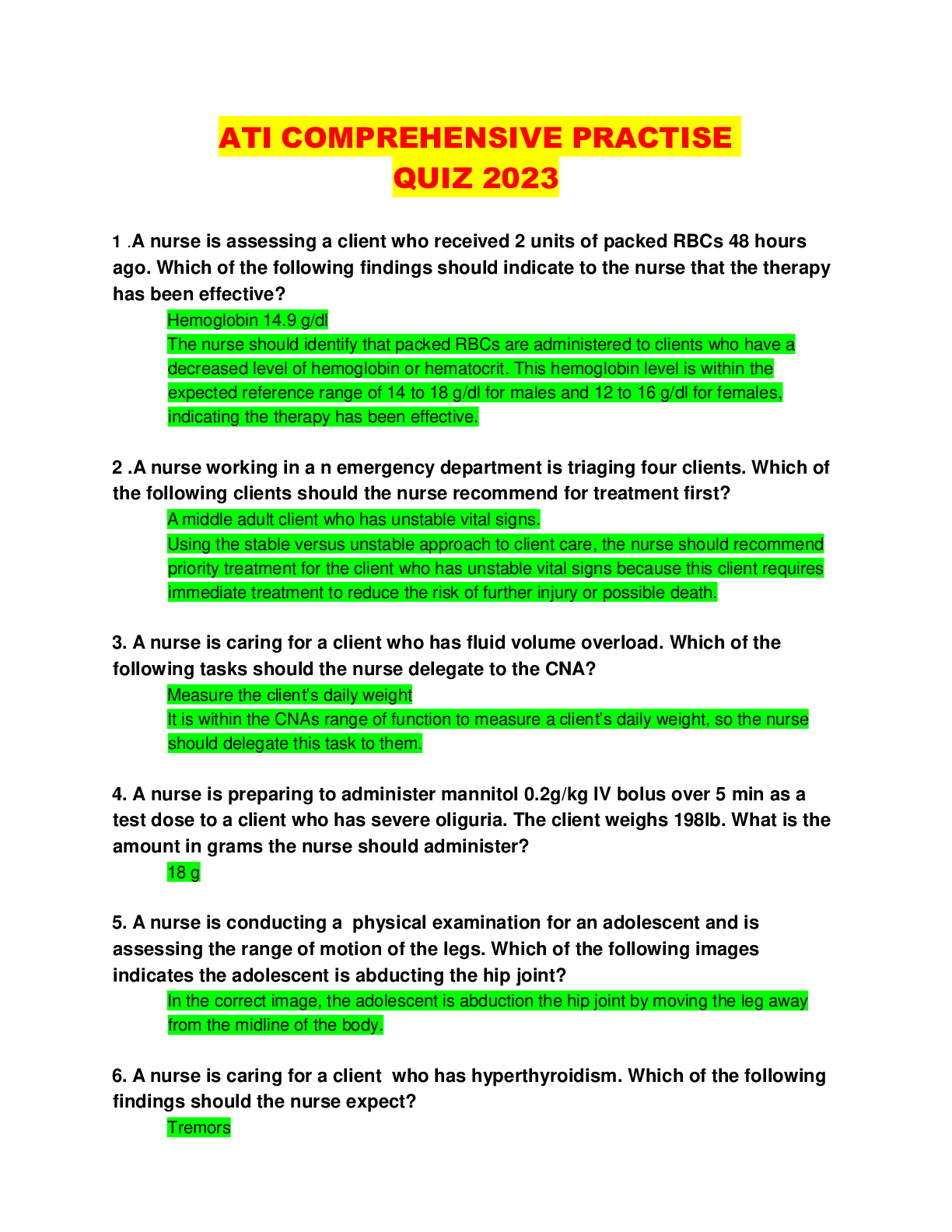 Preview image for ATI COMPREHENSIVE PRACTICE |Q/A GRADED A++| 2021/2022