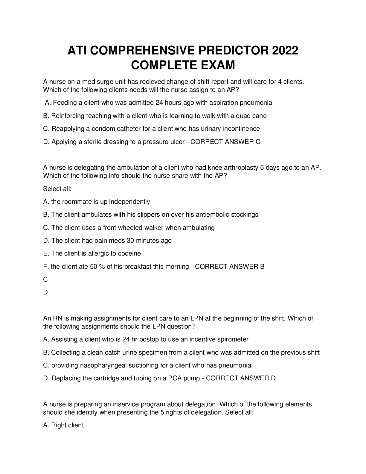 Preview image for ATI COMPREHENSIVE PREDICTOR 2022  COMPLETE EXAM