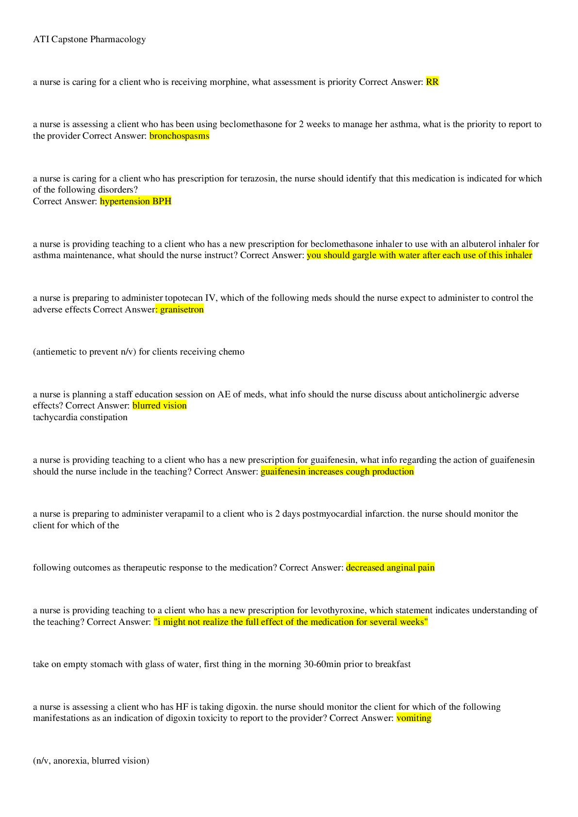 Preview image for ATI Capstone Pharmacology. Contains questions and Answers. 2021/2022