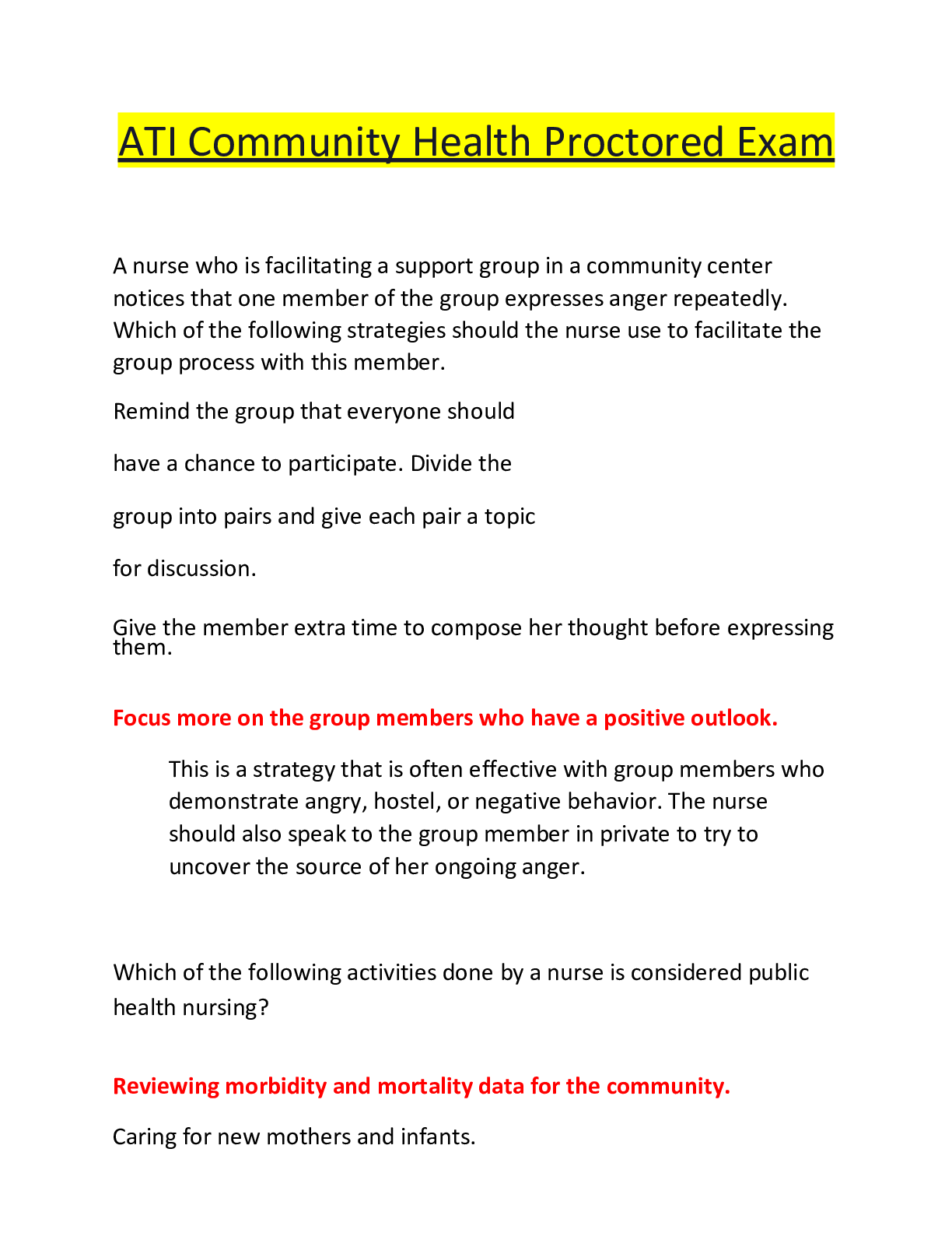 Preview of ATI Community Health Proctored Exam Latest 2020