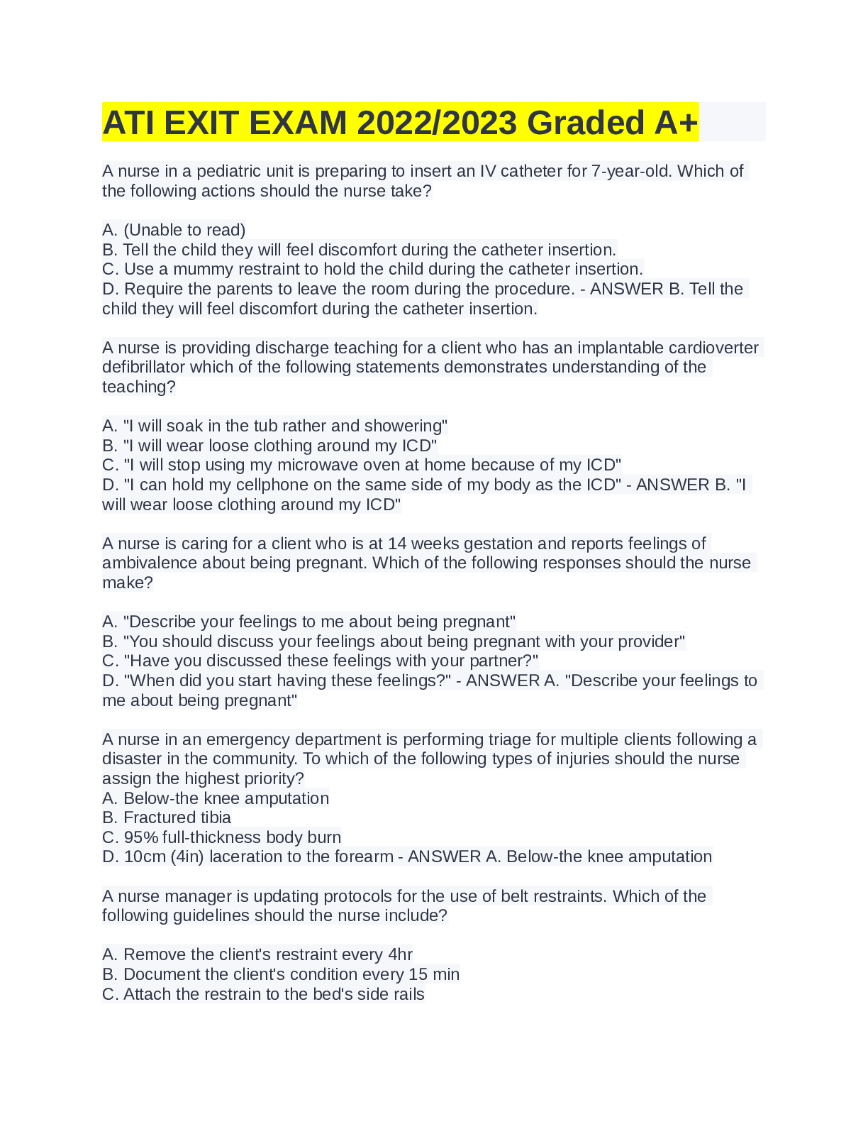 Preview image for ATI EXIT EXAM 2022/2023 Graded A+