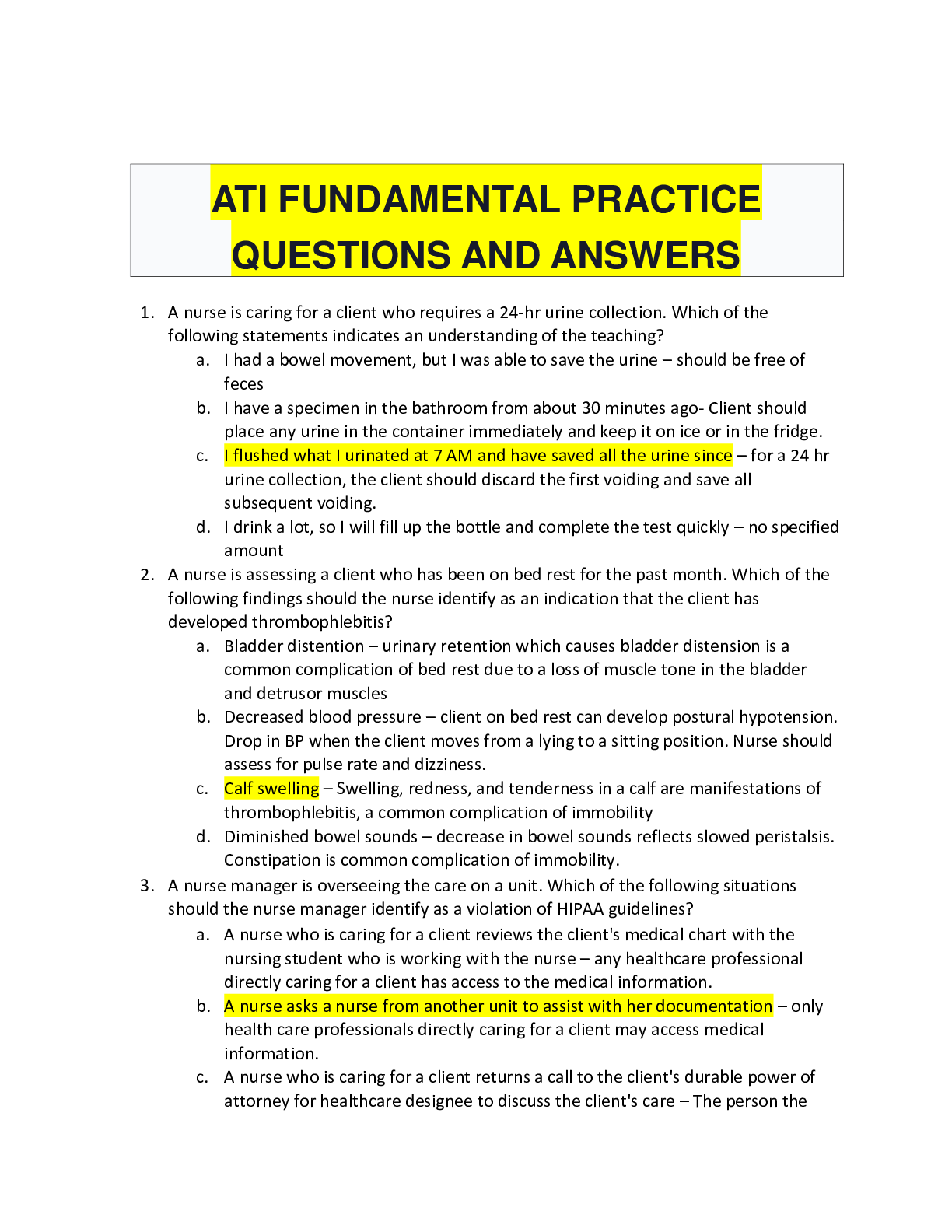Preview image for ATI FUNDAMENTAL PRACTICE  QUESTIONS AND ANSWERS