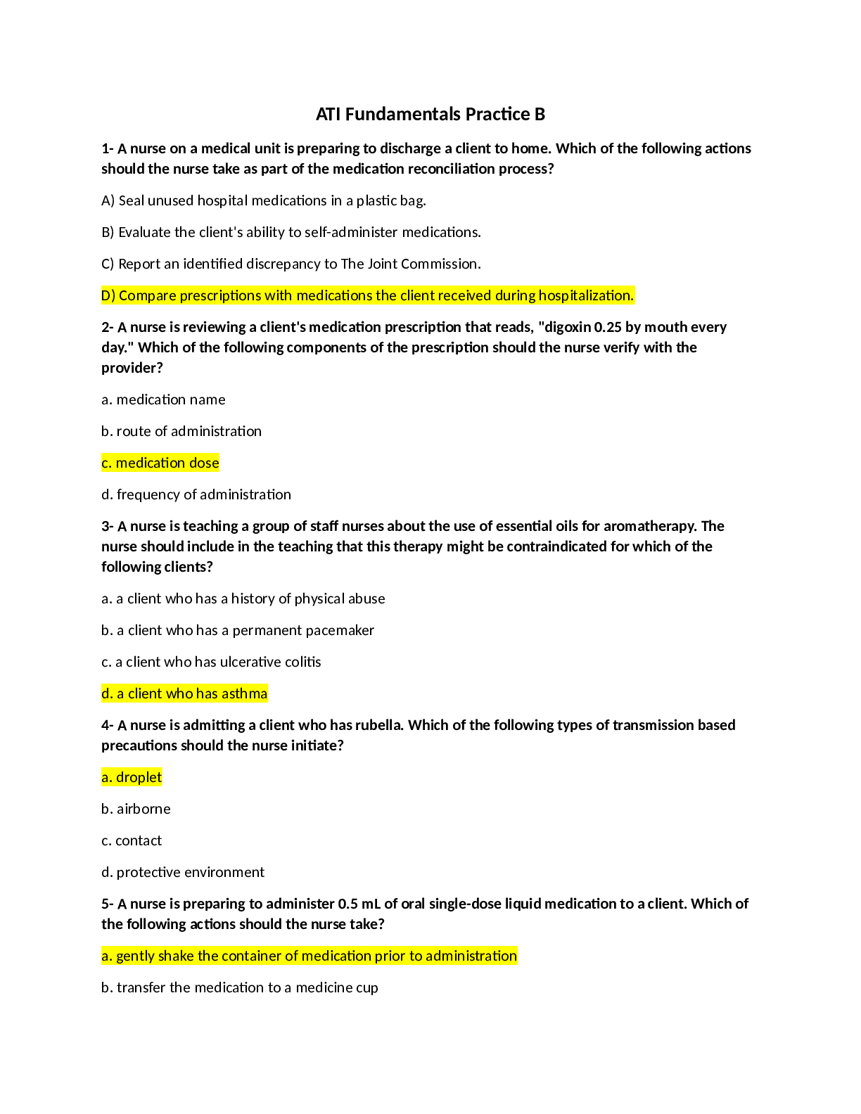 Preview image for ATI Fundamentals Practice B