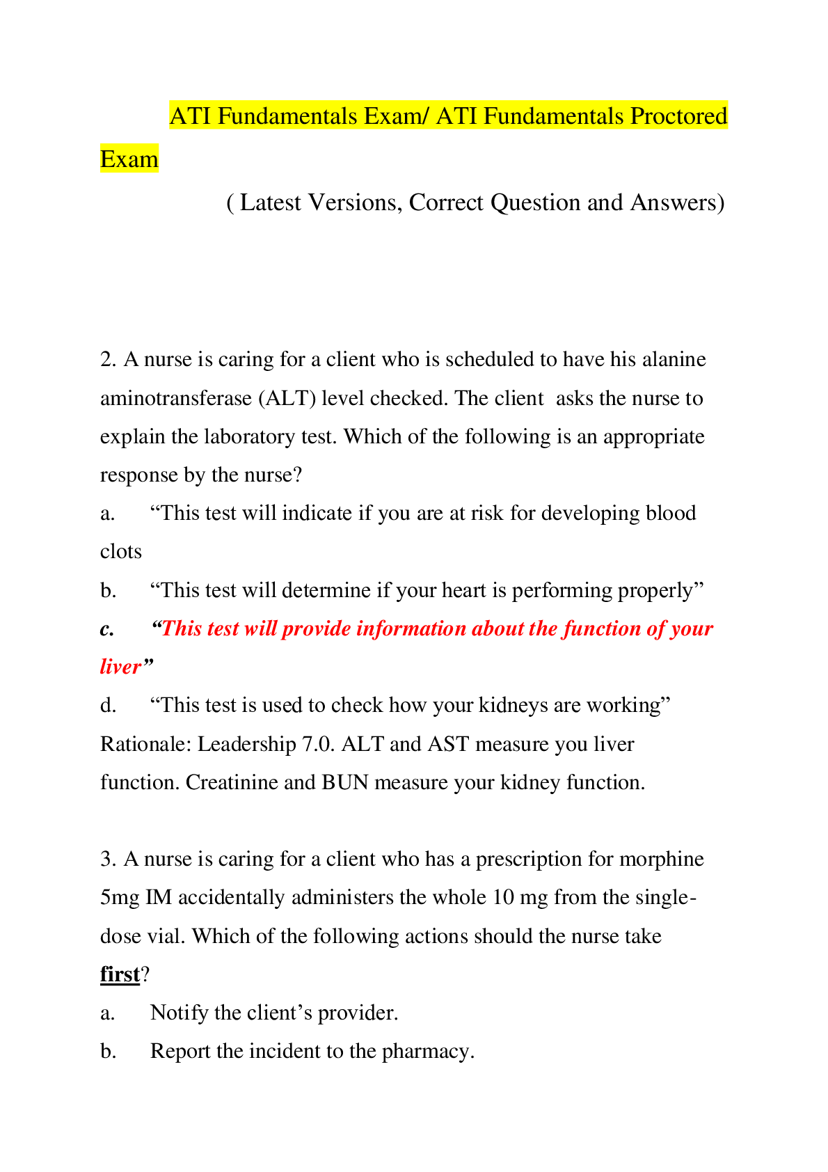 Preview image for ATI Fundamentals Proctored Exam Latest 2023