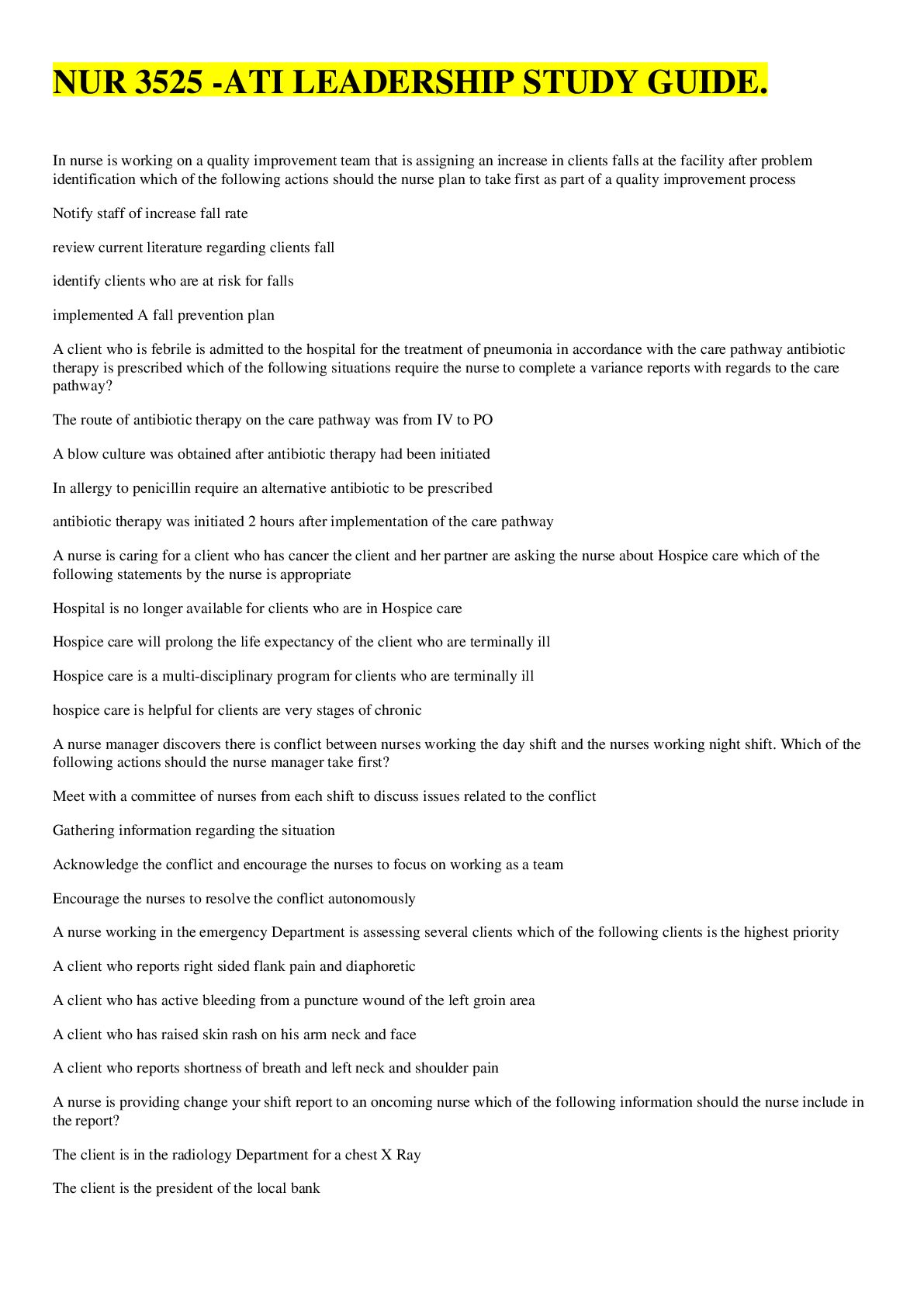 Preview image for NUR 3525 - ATI LEADERSHIP STUDY GUIDE.