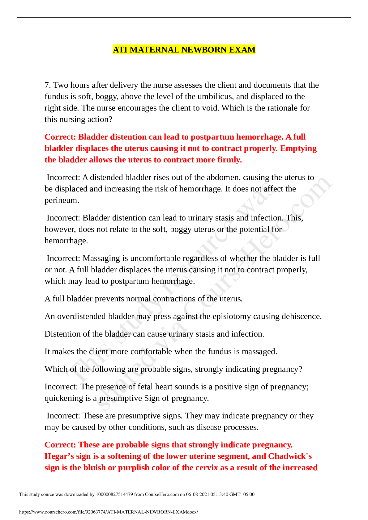 Preview image for ATI MATERNAL NEWBORN EXAM