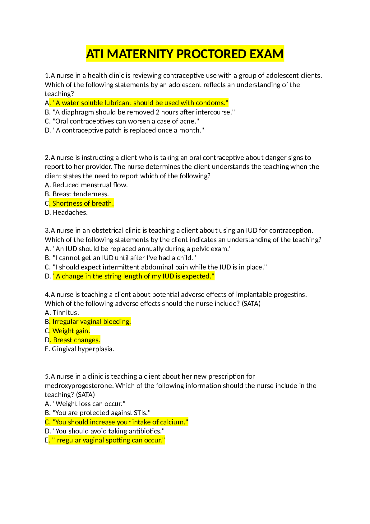 Preview image for ATI Maternity Proctored Exam CORRECT SOLUTIONS