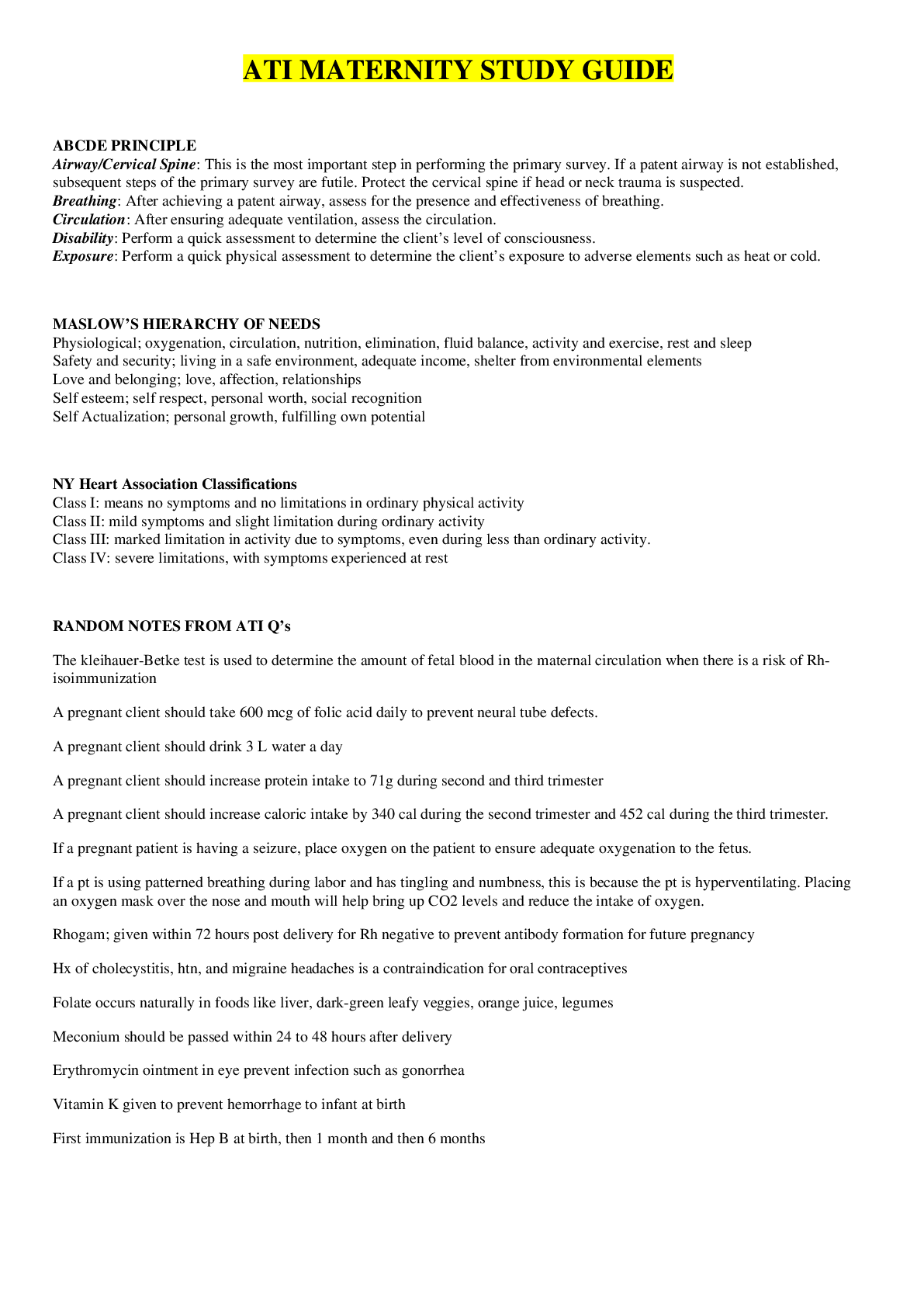 Preview image for A.A.S. NURSING 1020 - ATI Maternity Study Guide.