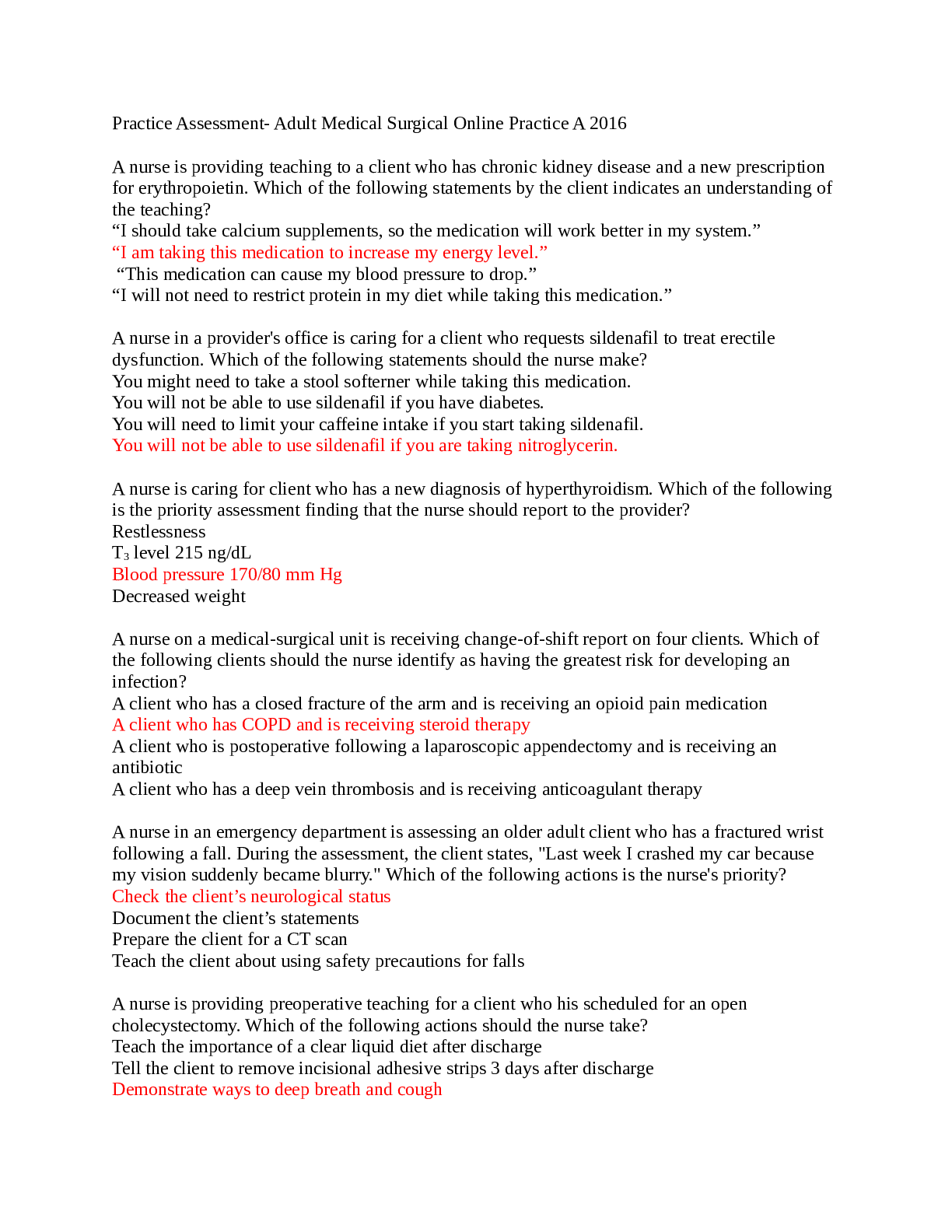 Preview image for Practice Assessment- Adult Medical Surgical Online Practice A  FALL SEMESTER 2021