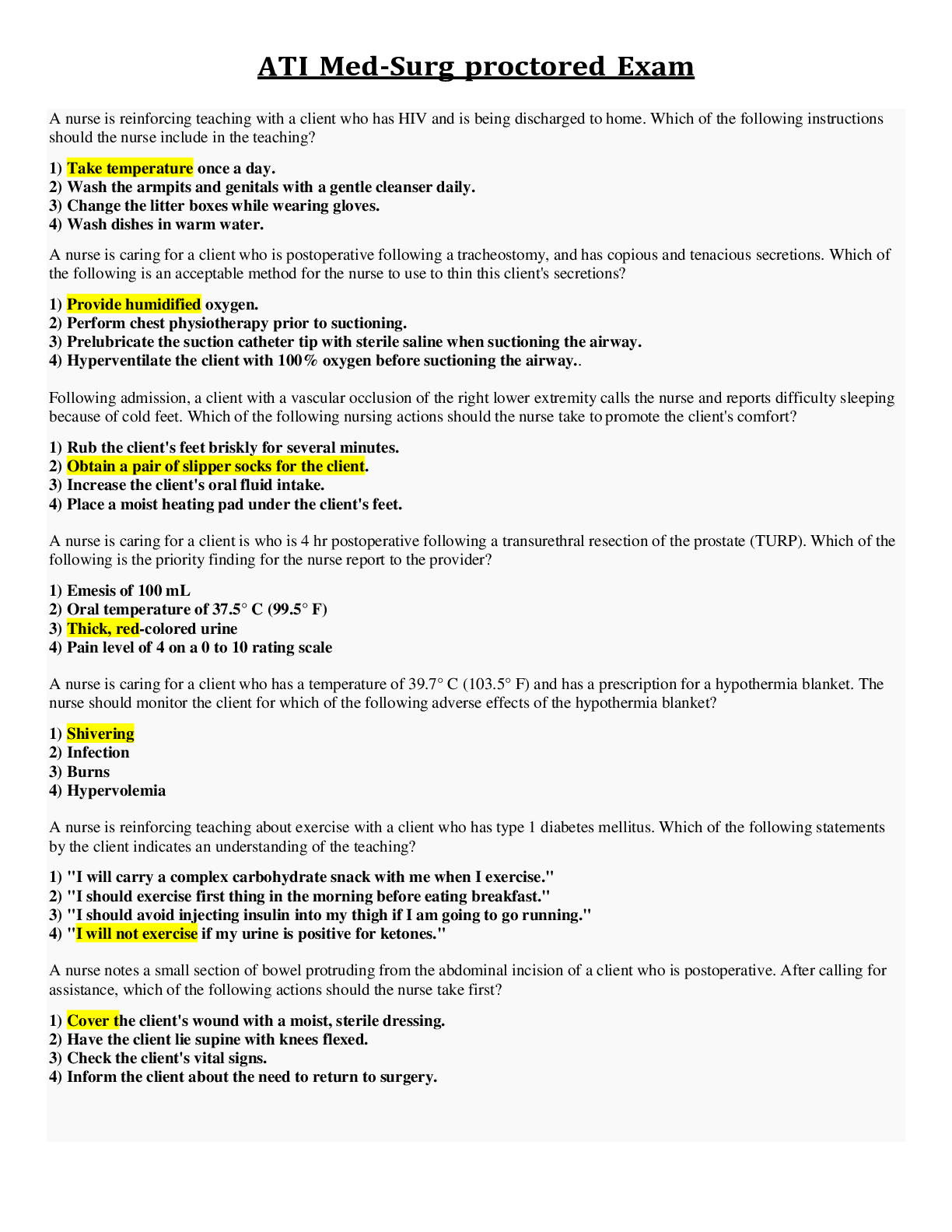 Preview of ATI Med-Surg proctored Exam (Latest 2020/2021)