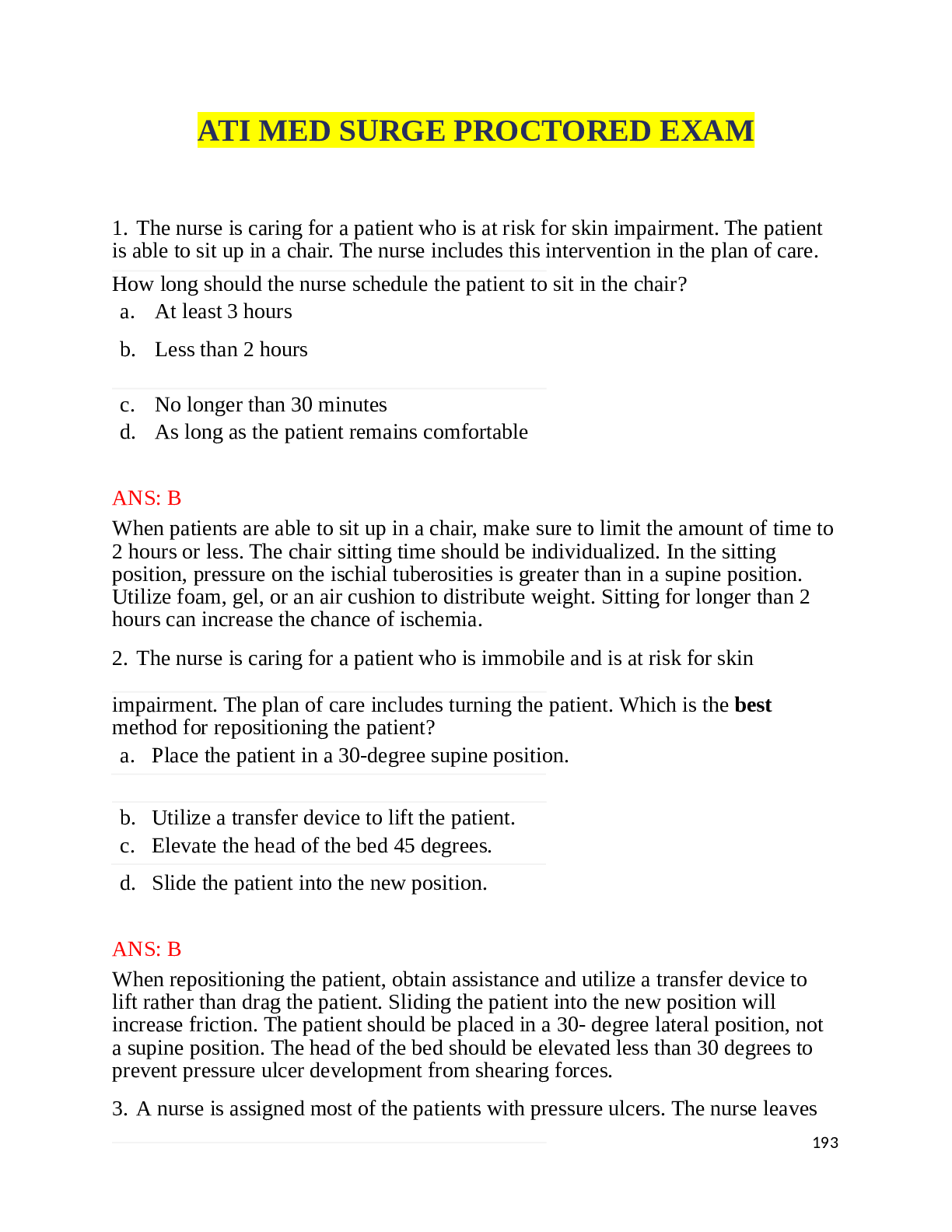 Preview image for ATI MED SURGE PROCTORED EXAM