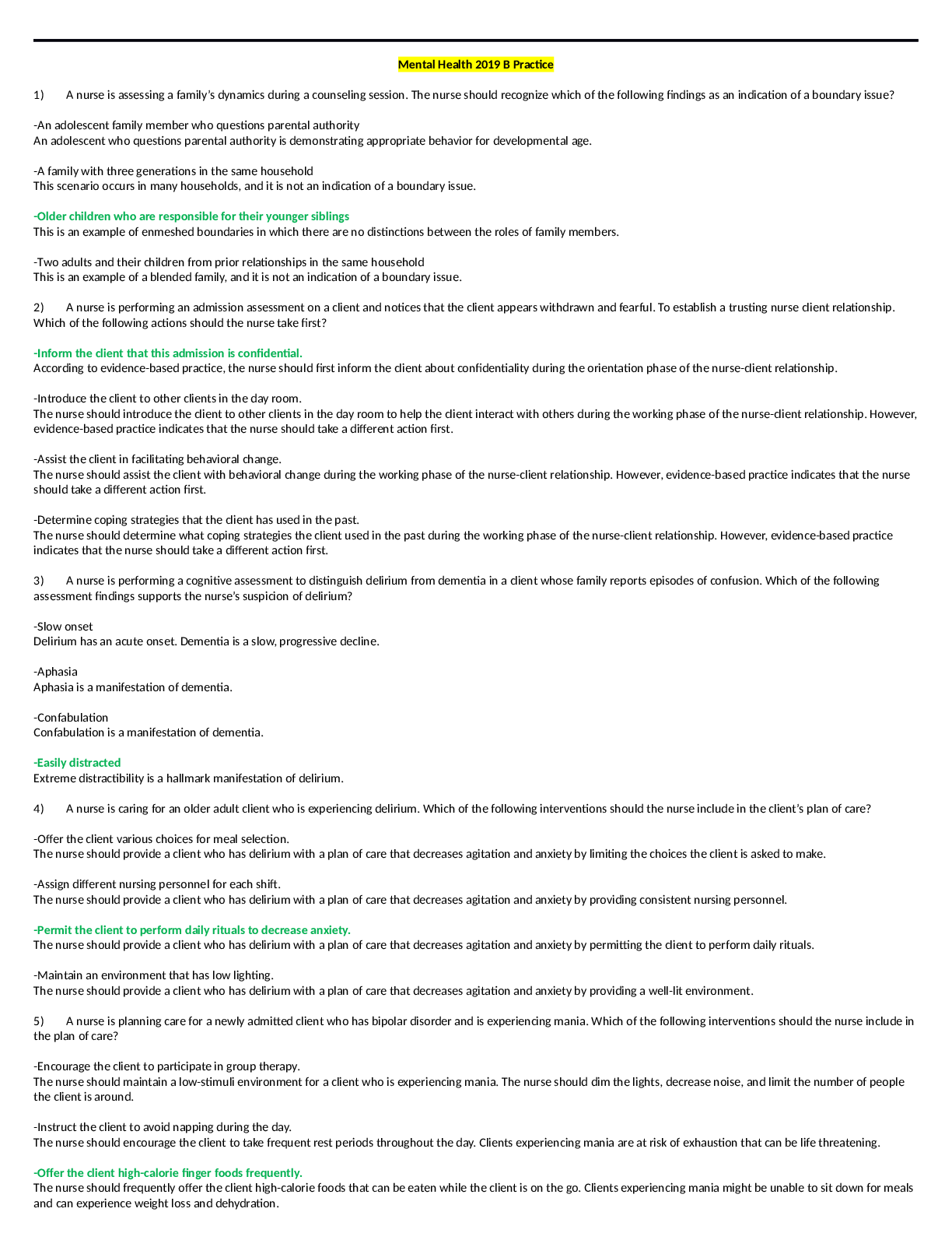 Preview image for NURSING 4764 ATI Mental Health 2019 B Practice Questions And Answers/Top Score A+.