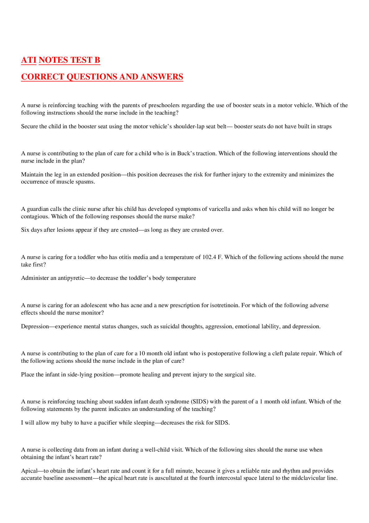 Preview image for ATI PEDIATRIC Proctored Exam ( New 2020 / 2021 )