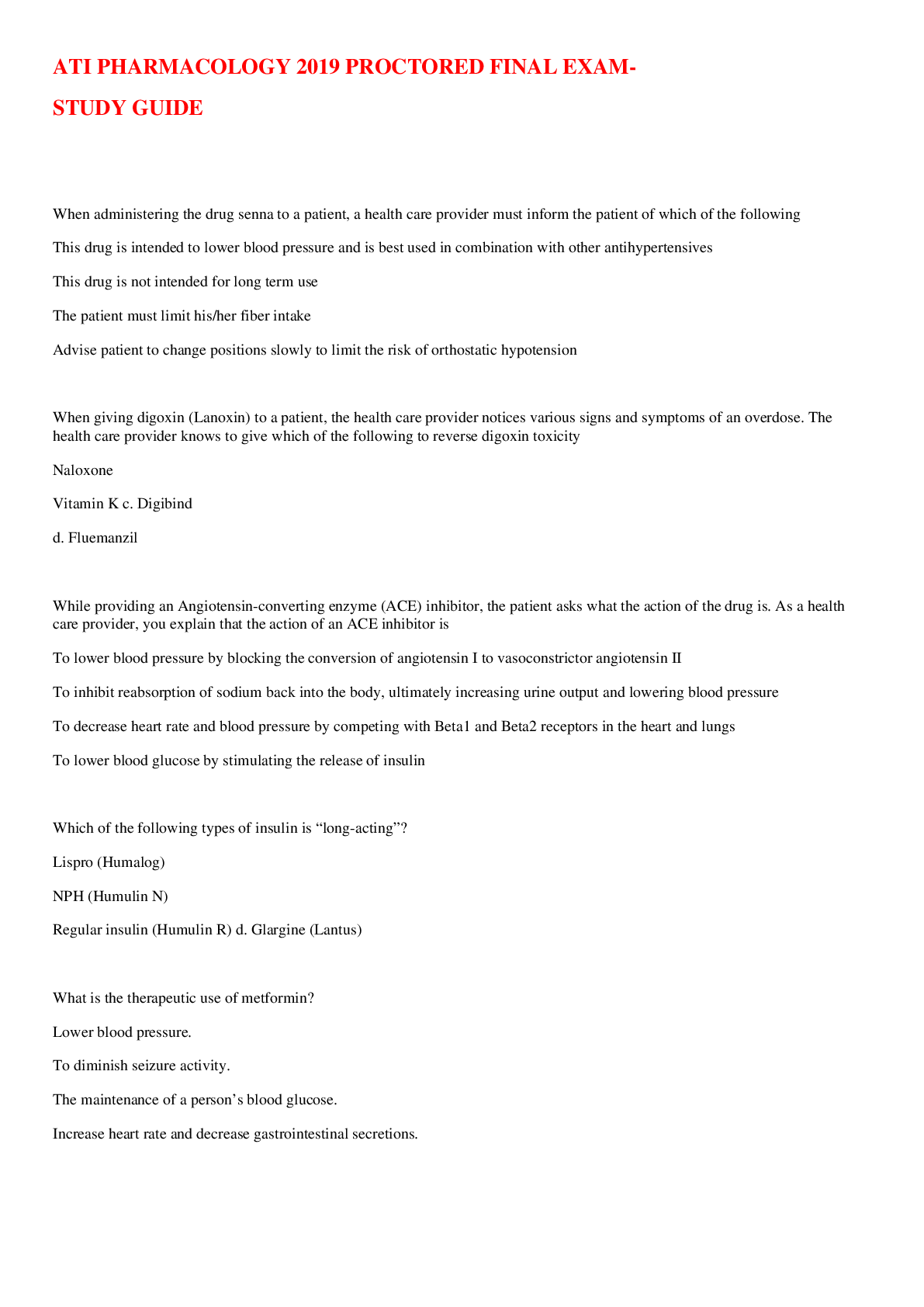 Preview image for ATI PHARMACOLOGY 2019 PROCTORED EXAM -STUDY GUIDE.pdf