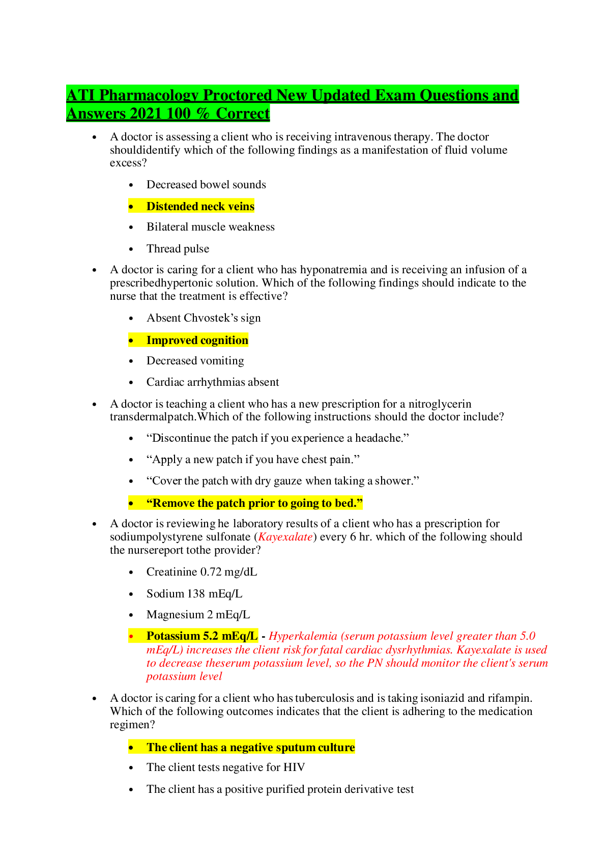 Preview image for ATI Pharmacology Proctored New Updated Exam Questions and Answers 2022 100 % Correct