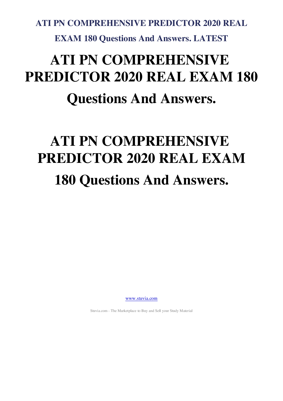 Preview image for ATI PN COMPREHENSIVE PREDICTOR 2020 REAL EXAM 180 Questions And Answers. LATEST ATI PN COMPREHENSIVE PREDICTOR 2020 REAL EXAM 180 Questions And Answers.