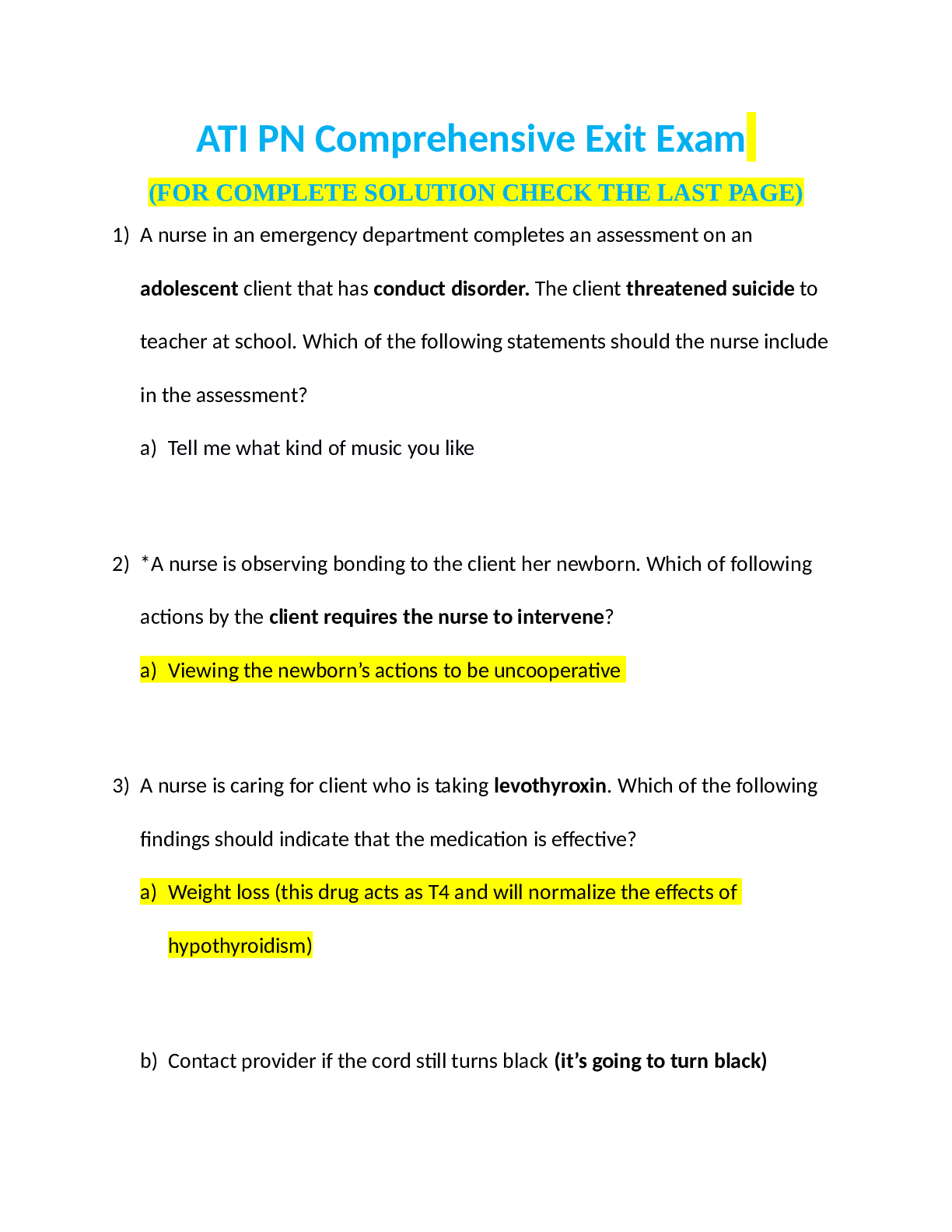 Preview image for ATI PN Comprehensive Exit Exam 2020