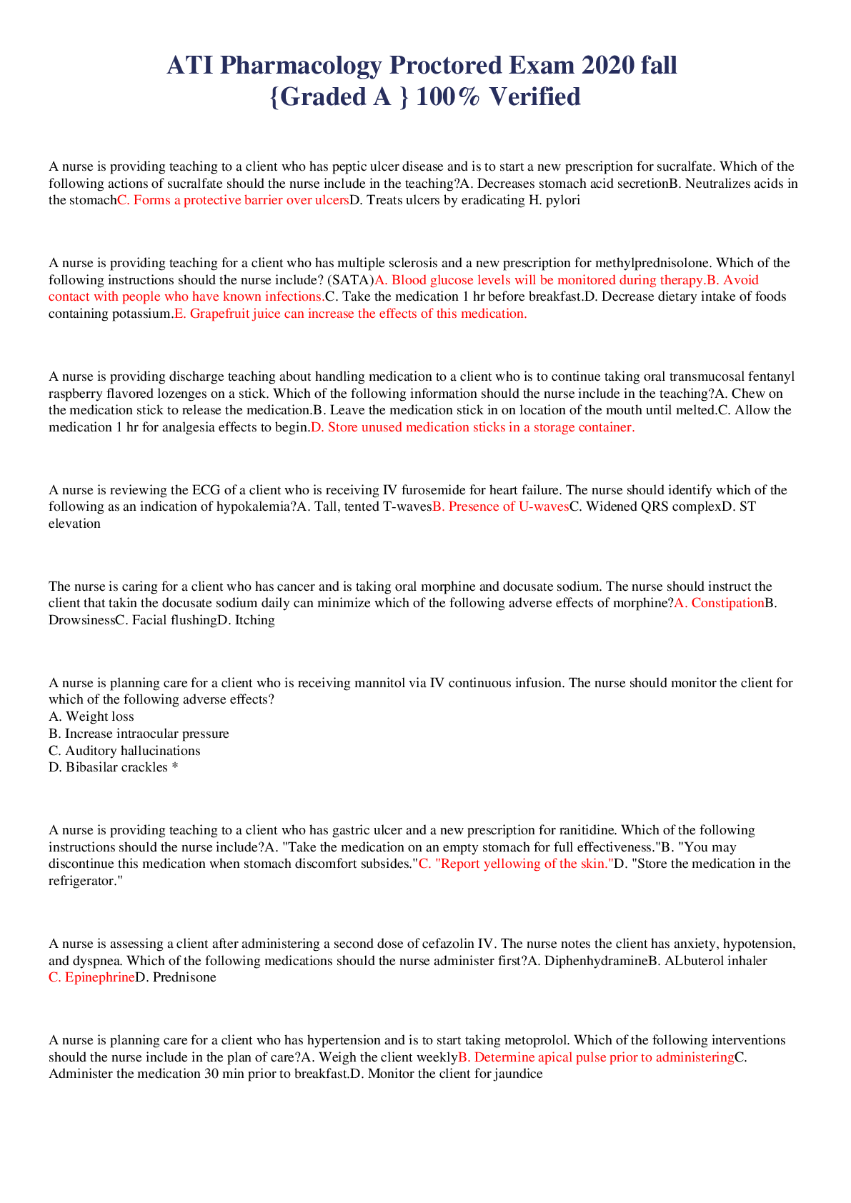 Preview image for ATI NURSINGATI Pharmacology Proctored Exam