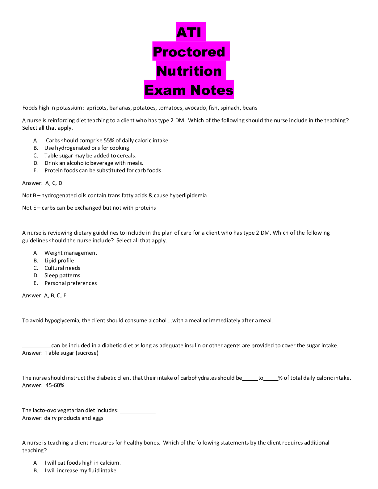 Preview image for NURSE 112 ATI Proctored Nutrition Exam