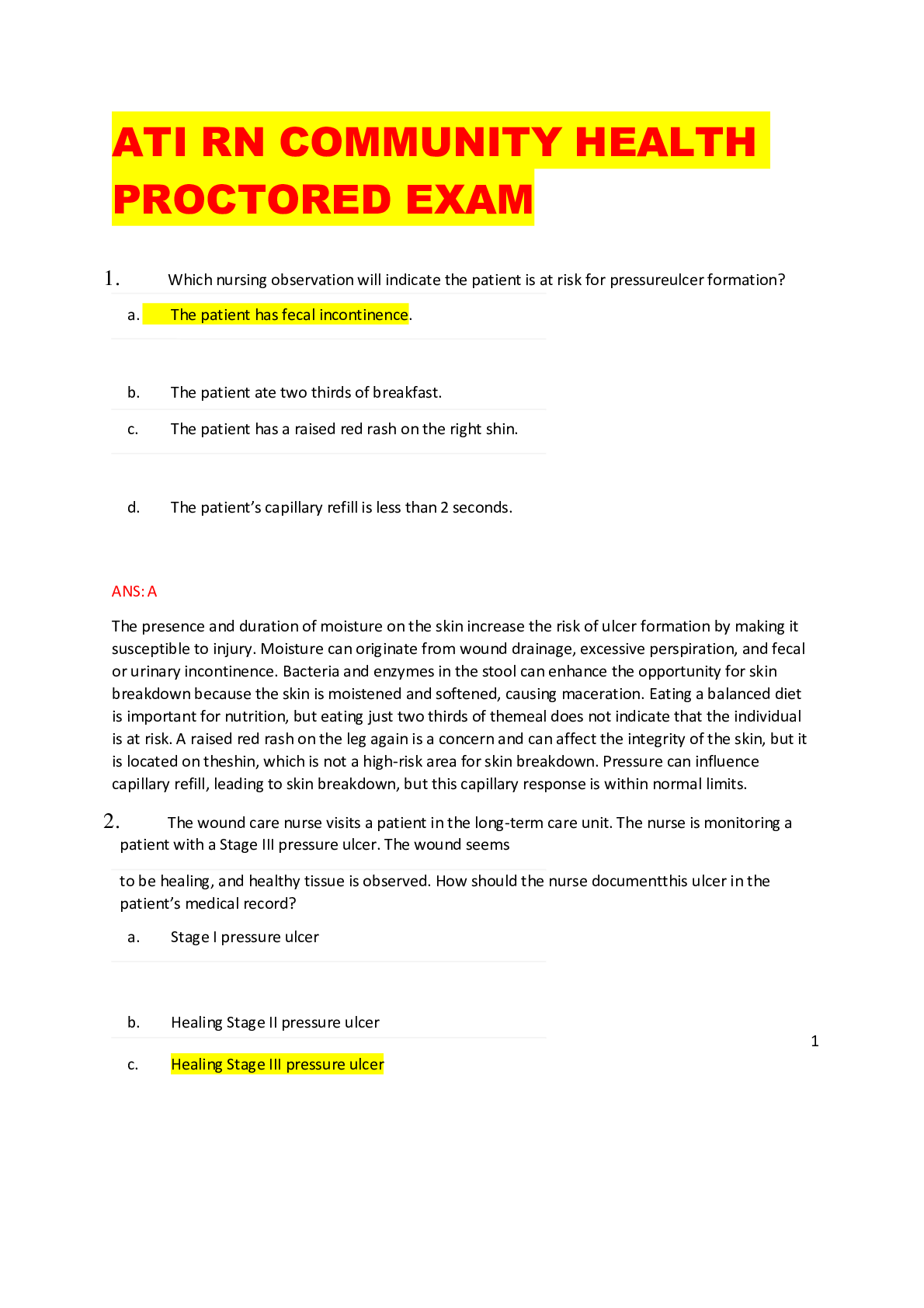 Preview image for ATI RN COMMUNITY HEALTH PROCTORED EXAM 2020 BEST REVIEW