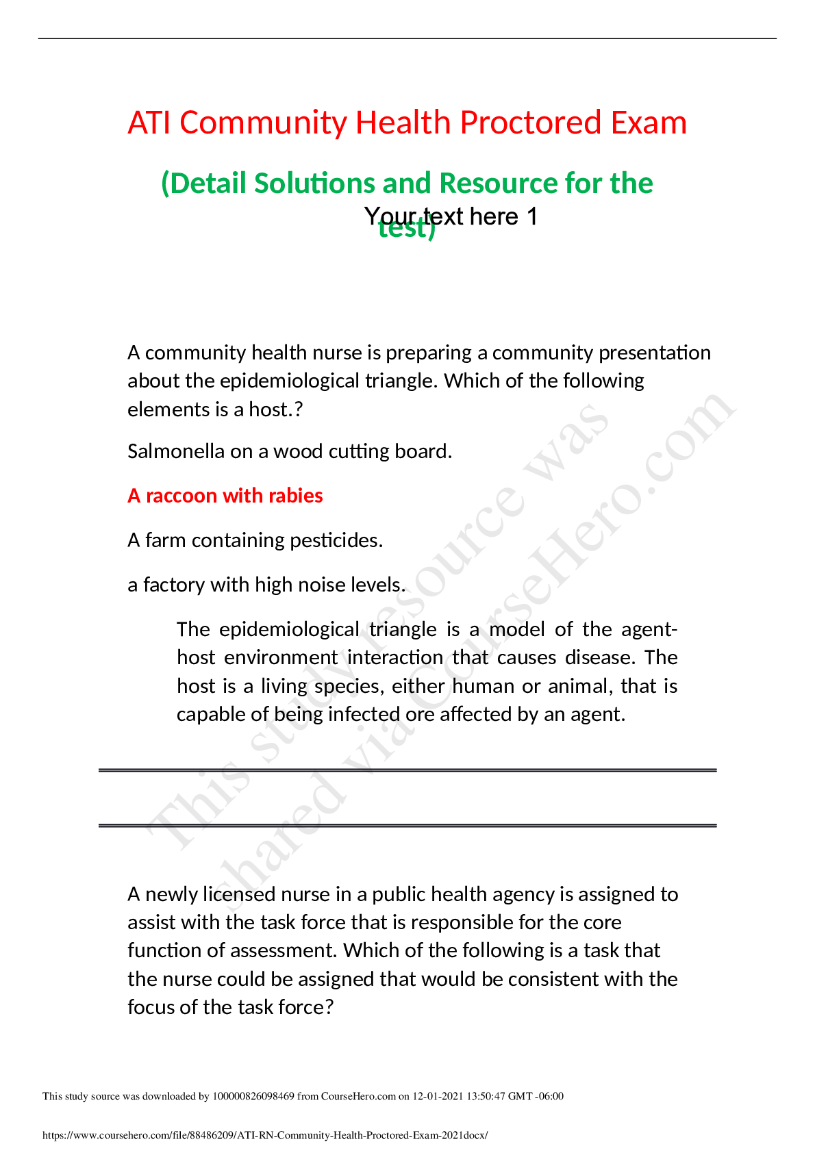 Preview image for ATI RN Community Health Proctored Exam QP LATEST 2020/2021