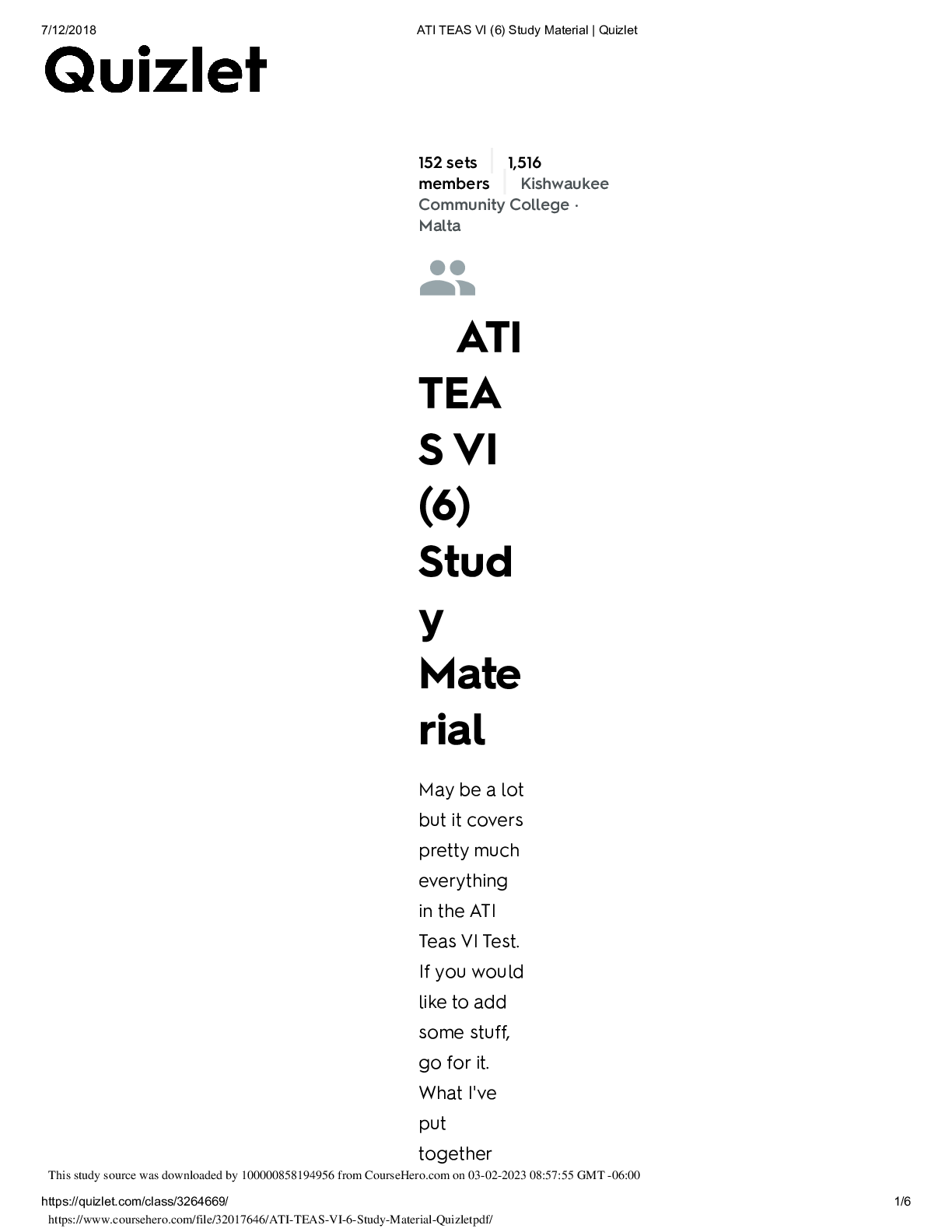 Preview image for ATI_TEAS_VI__6__Study_Material___Quizlet