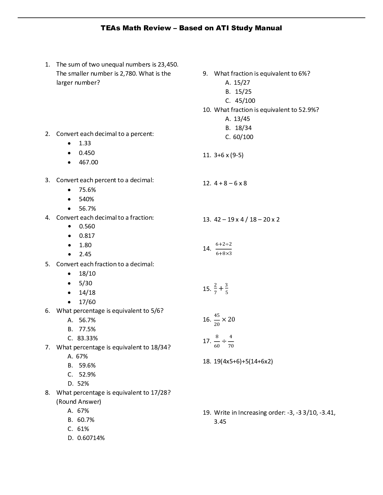 Preview image for TEAs 7 Math Review