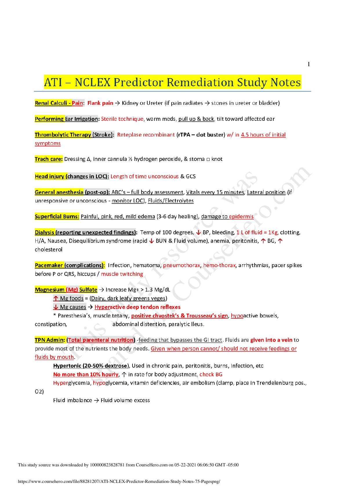 Preview image for ATI - NCLEX Predictor Remediation Study Notes_ (75 Pages).