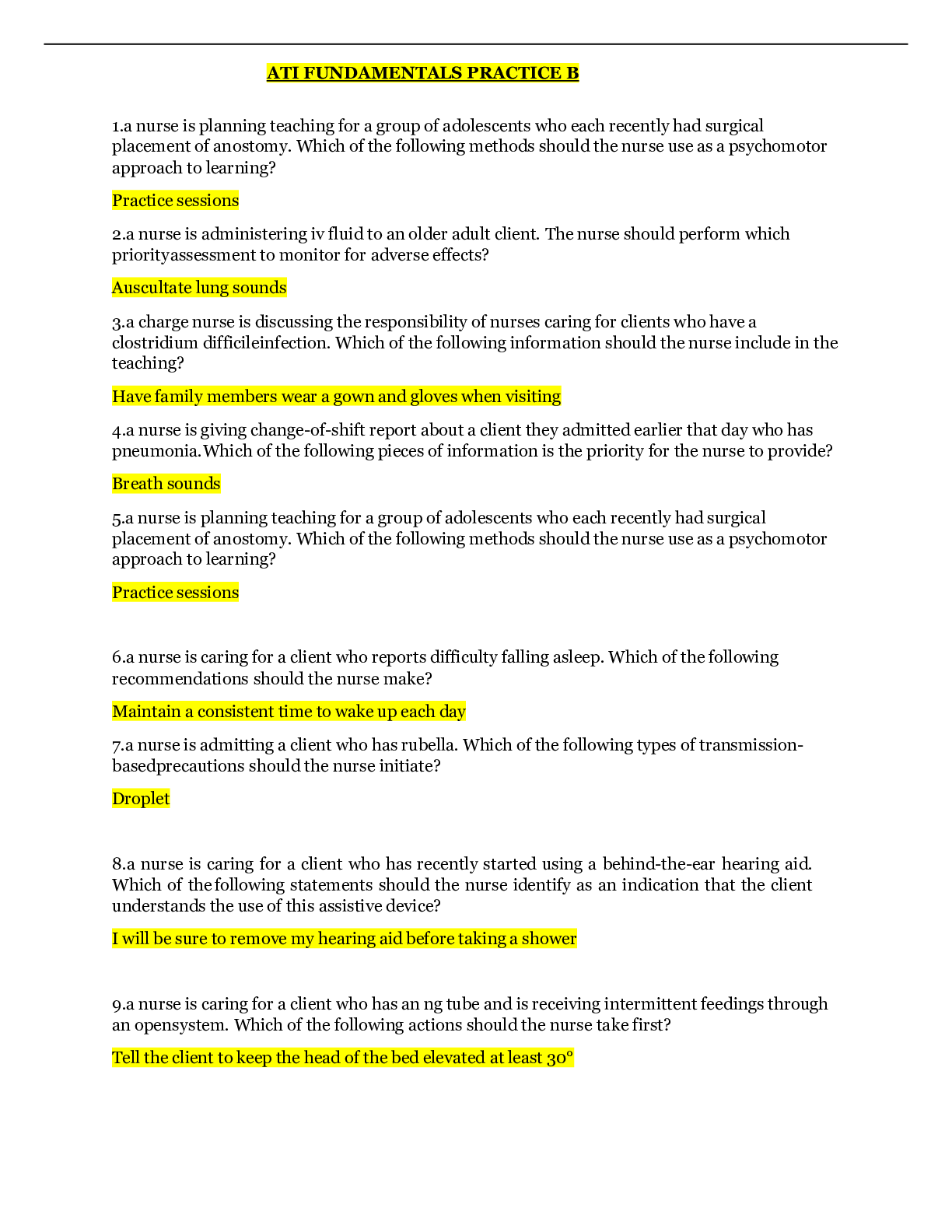 Preview image for ATI FUNDAMENTALS PRACTICE B