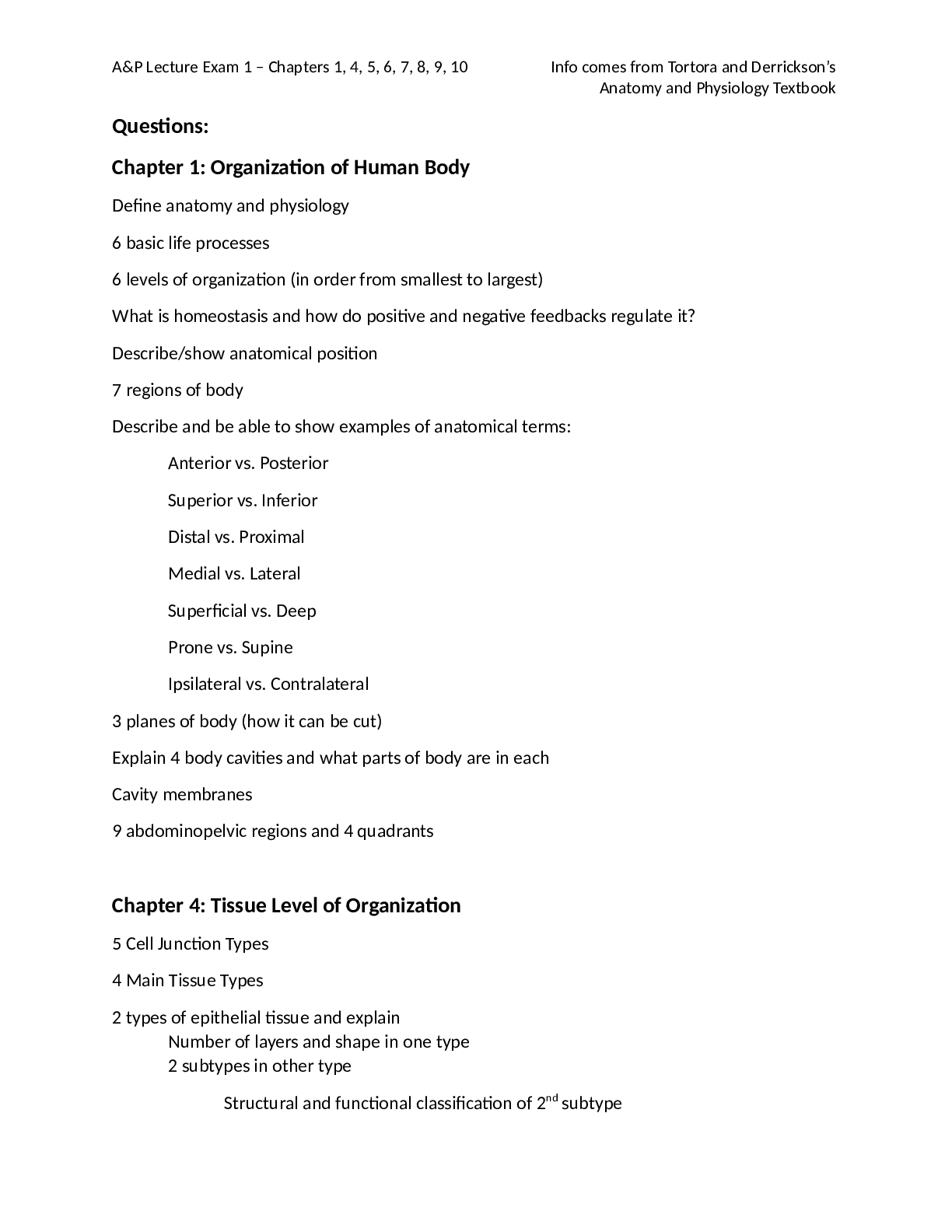 Preview image for Questions and answers for A&P Lecture Exam 1 – Chapters 1, 4, 5, 6, 7, 8, 9, 10.