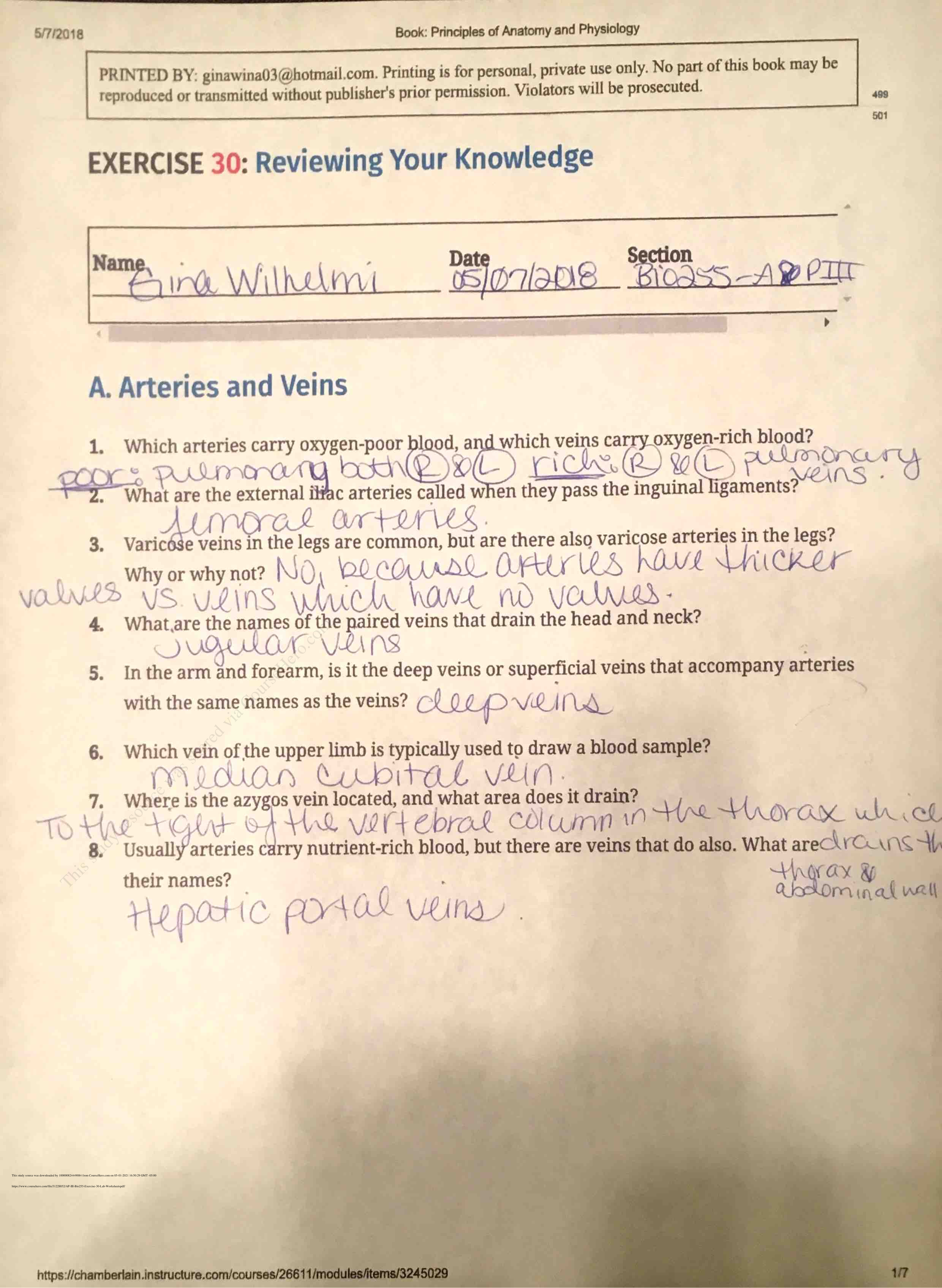 Preview image for BIO 255 A&P III Bio255 - Exercise 30 (Lab Worksheets)