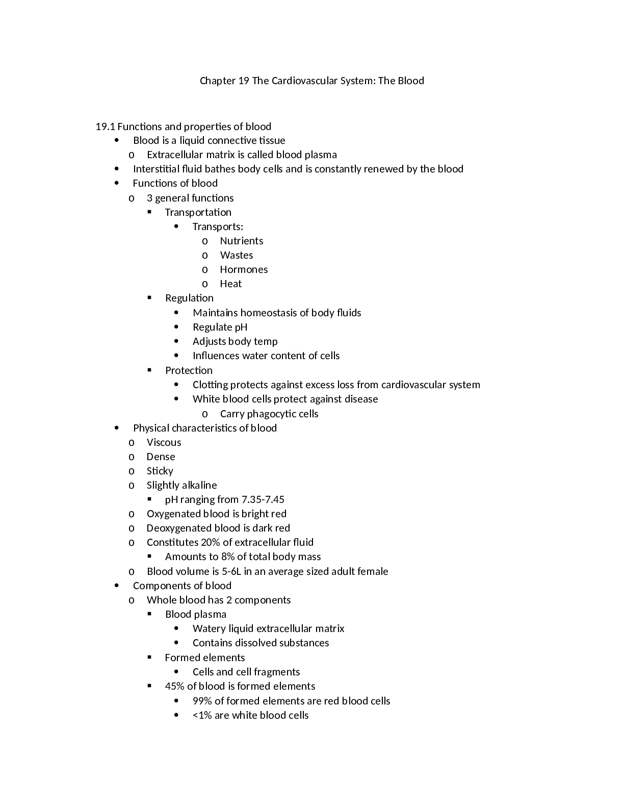 Preview image for BIO 255A&P III - Chapter 19 The Cardiovascular System Notes The Blood