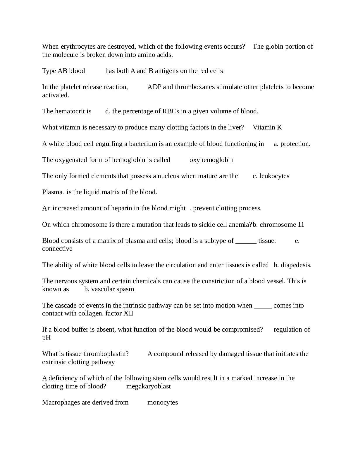 Preview image for Blood and Lymphatics A&P test