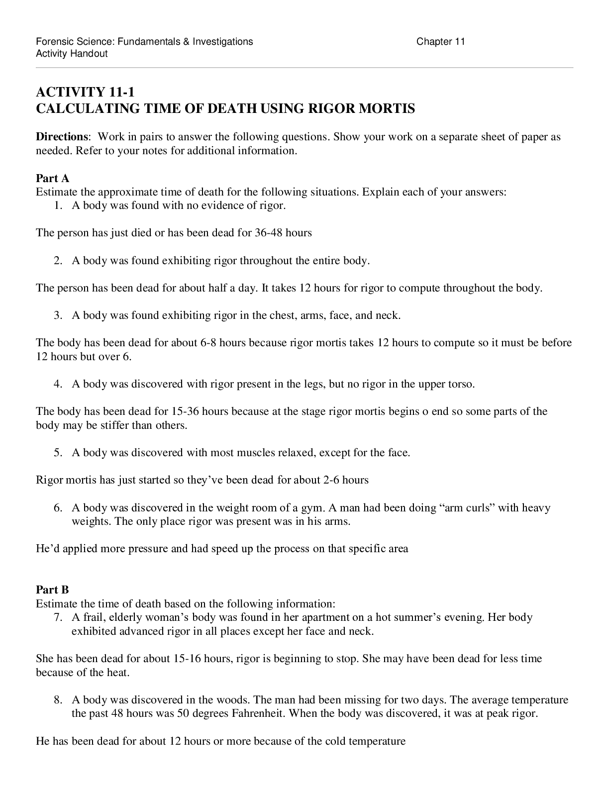 Preview image for Research Paper > Texas Tech University - PHYSICS 1BAct 11-1 CALCULATING TIME OF DEATH USING RIGOR MORTIS
