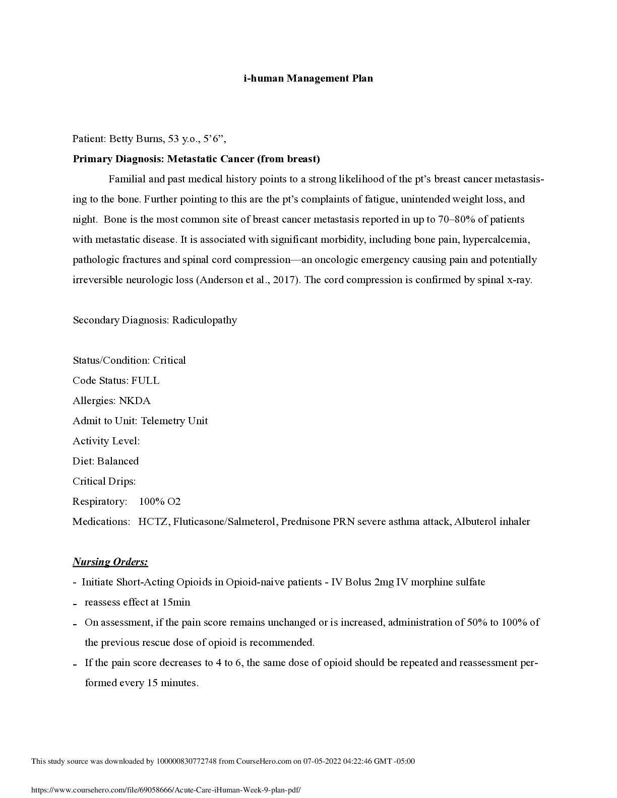 Preview image for i-human Management Plan | Betty Burn