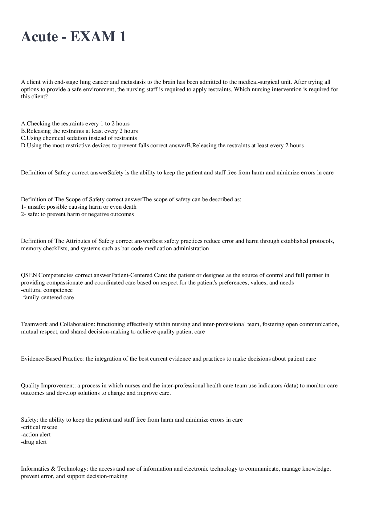 Preview image for Acute - EXAM 1 2022/2023 with 100% correct answers