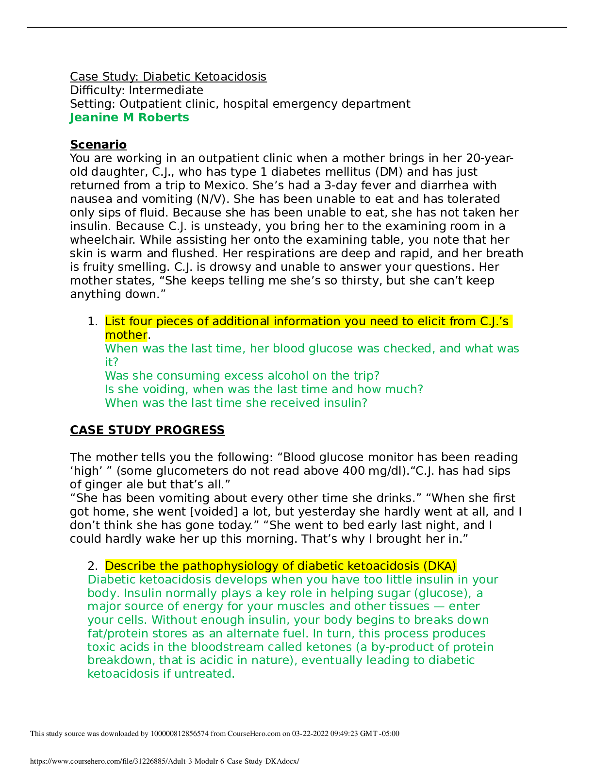 Preview image for HEALTH SCIENCE M232Adult 3 Modulr 6 Case Study DKA case study