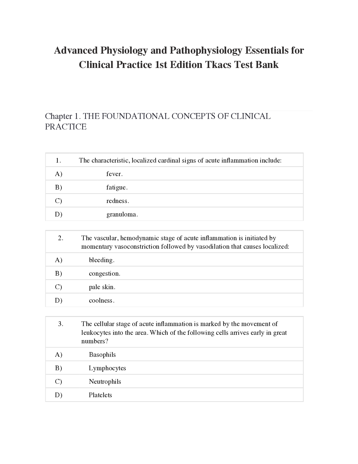 Preview image for Advanced Physiology and Pathophysiology Essentials for Clinical Practice 1st Edition Tkacs Test Bank (Complete with Answer Keys)