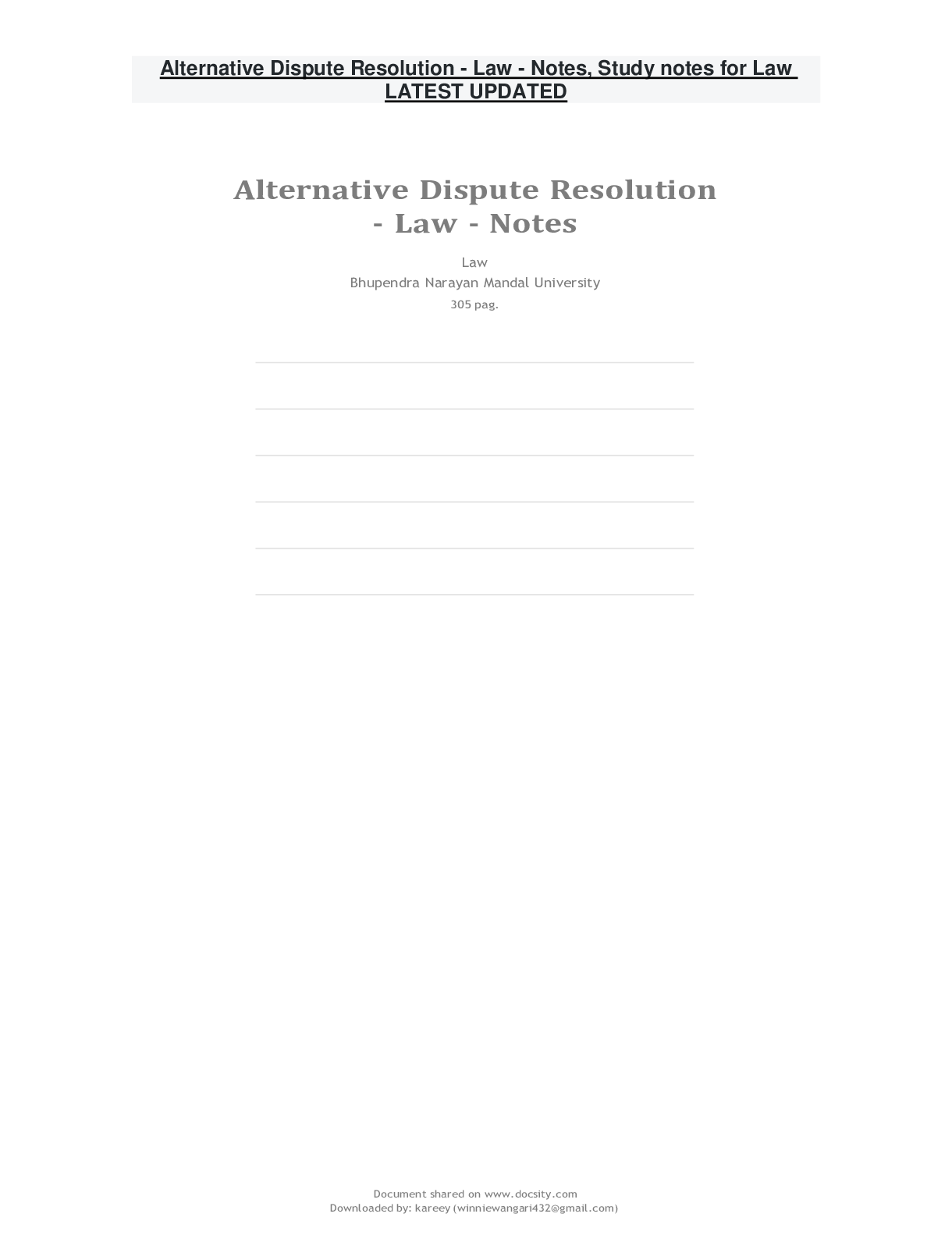 Preview image for Alternative Dispute Resolution - Law - Notes, Study notes for Law LATEST UPDATED
