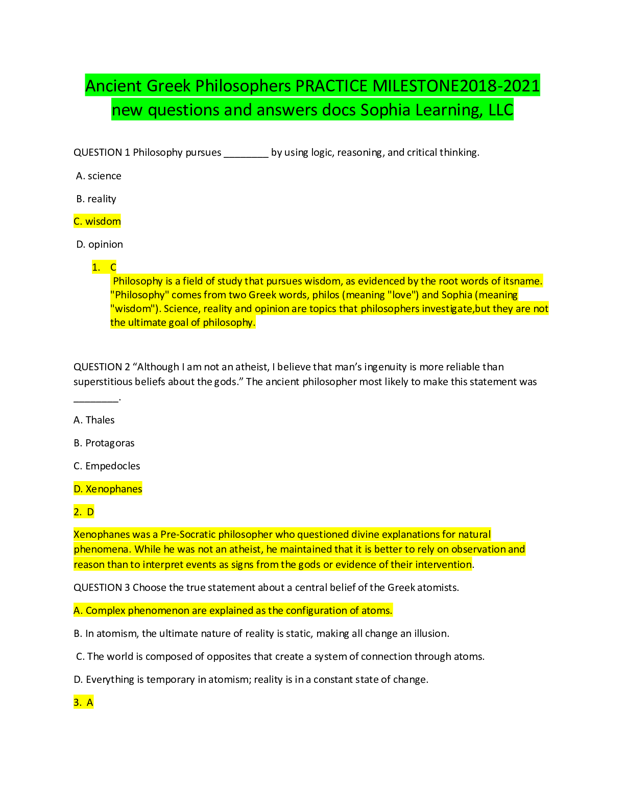 Preview image for Ancient Greek Philosophers PRACTICE MILESTONE 2018 Sophia | Ancient Greek Philosophers PRACTICE MILESTONE