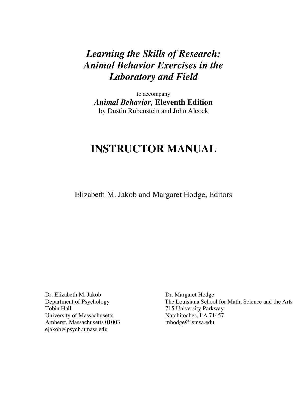 Preview image for INSTRUCTOR MANUAL for Animal Behavior, 11th Edition by Dustin Rubenstein and John Alcock